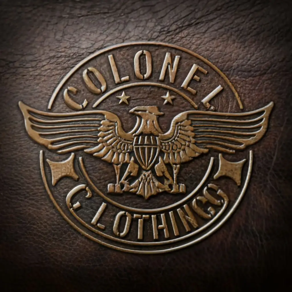 logo, colonel rank on leather, with the text "Colonel Clothing", typography