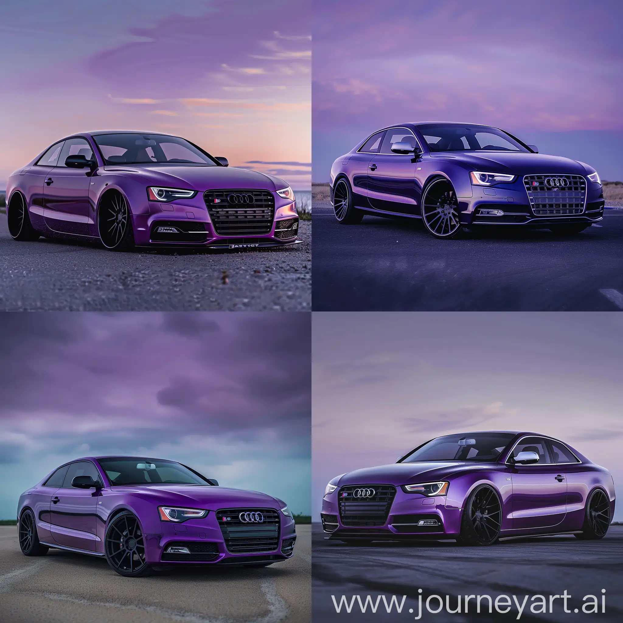 Aesthetic-Audi-S5-Sedan-2013-with-Black-Rims-in-Purple-Sky-Wallpaper