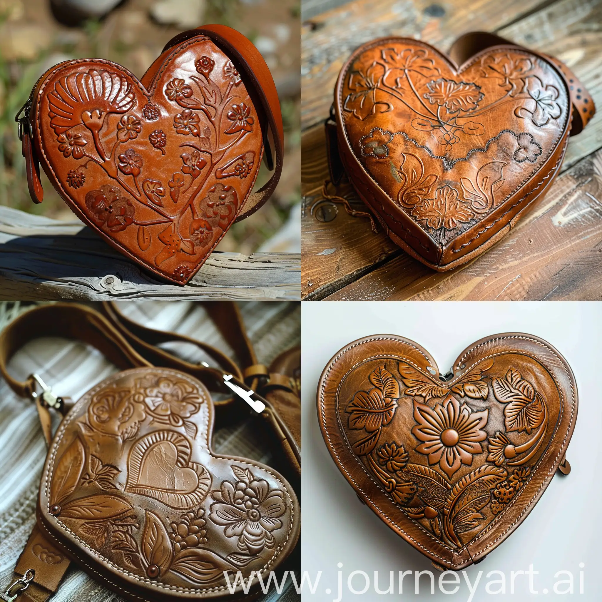 Boho-Style-HeartShaped-Leather-Bag-with-Floral-Embossing