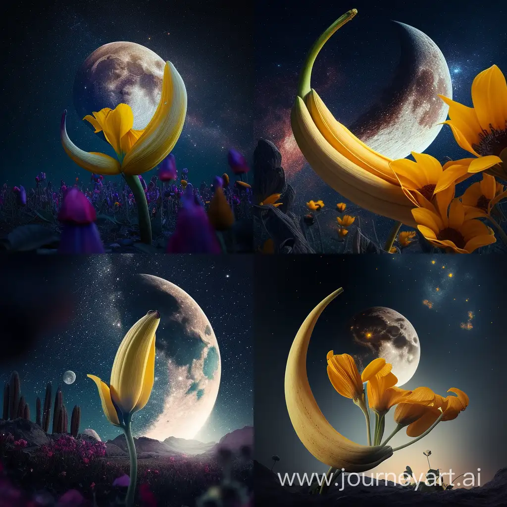 banana in cosmos, moon , 