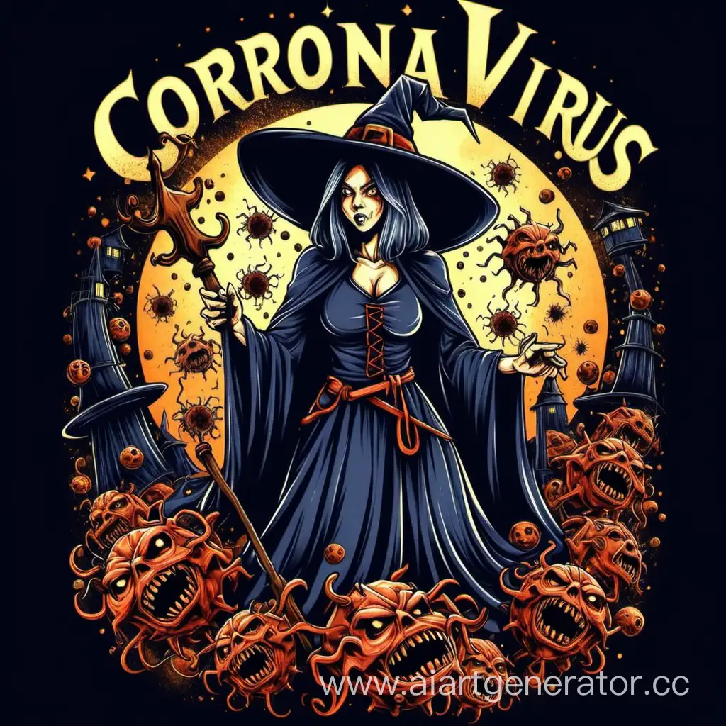 T-shirt design 2024 big corona virus fight witch all 