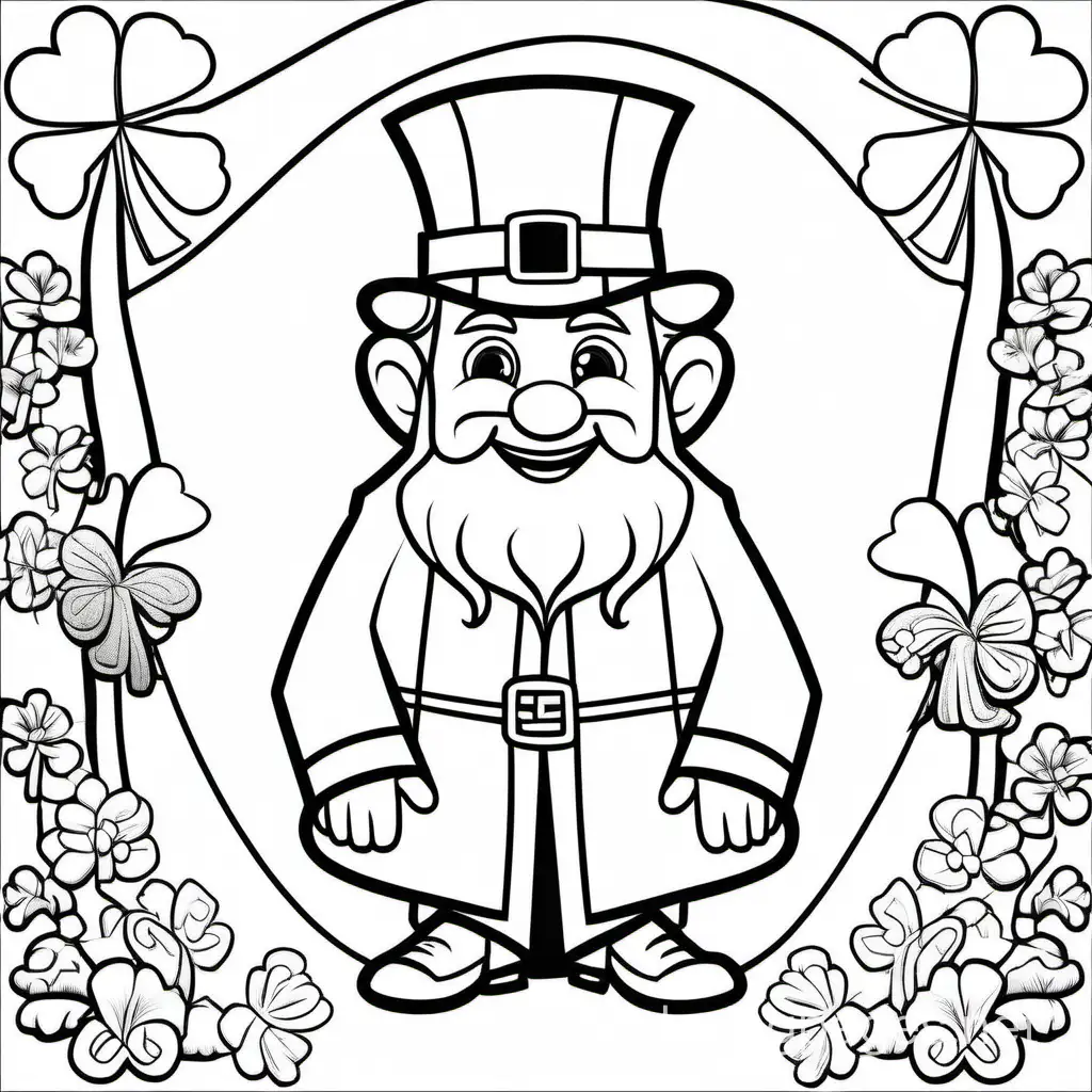 Saint-Patricks-Day-Cartoon-Coloring-Page-for-Kids-Simple-Black-and-White-Line-Art-with-Ample-White-Space