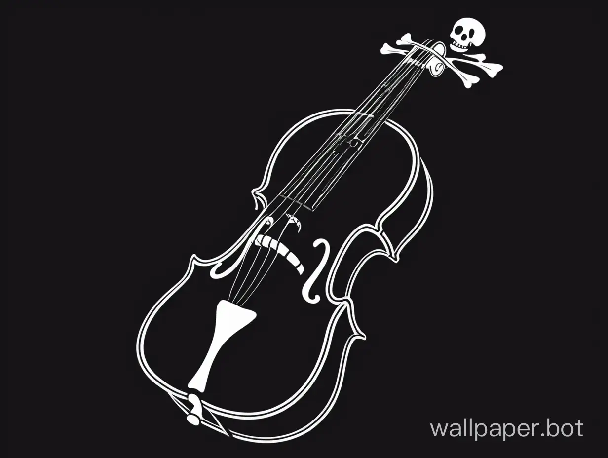 Cello like skull head, like Jolly Roger pirate flag, black background
