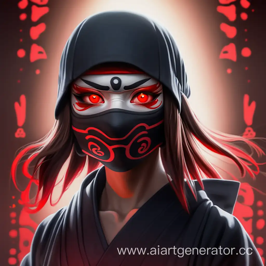 Девушка ниндзя с красными глазами, в маске ёкая, с подсветкой



