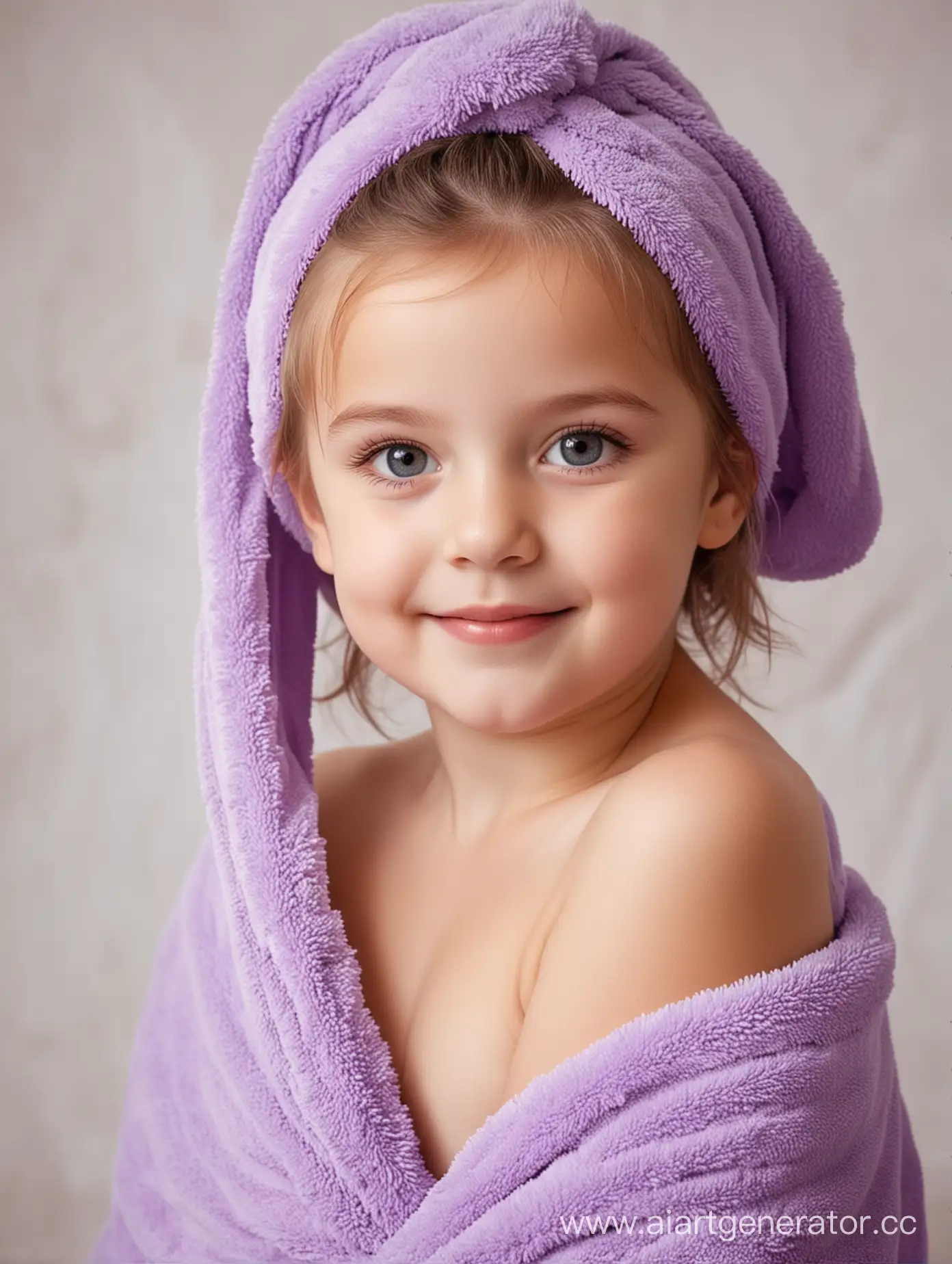 Маленькая девочка в фиолетовом полотенце