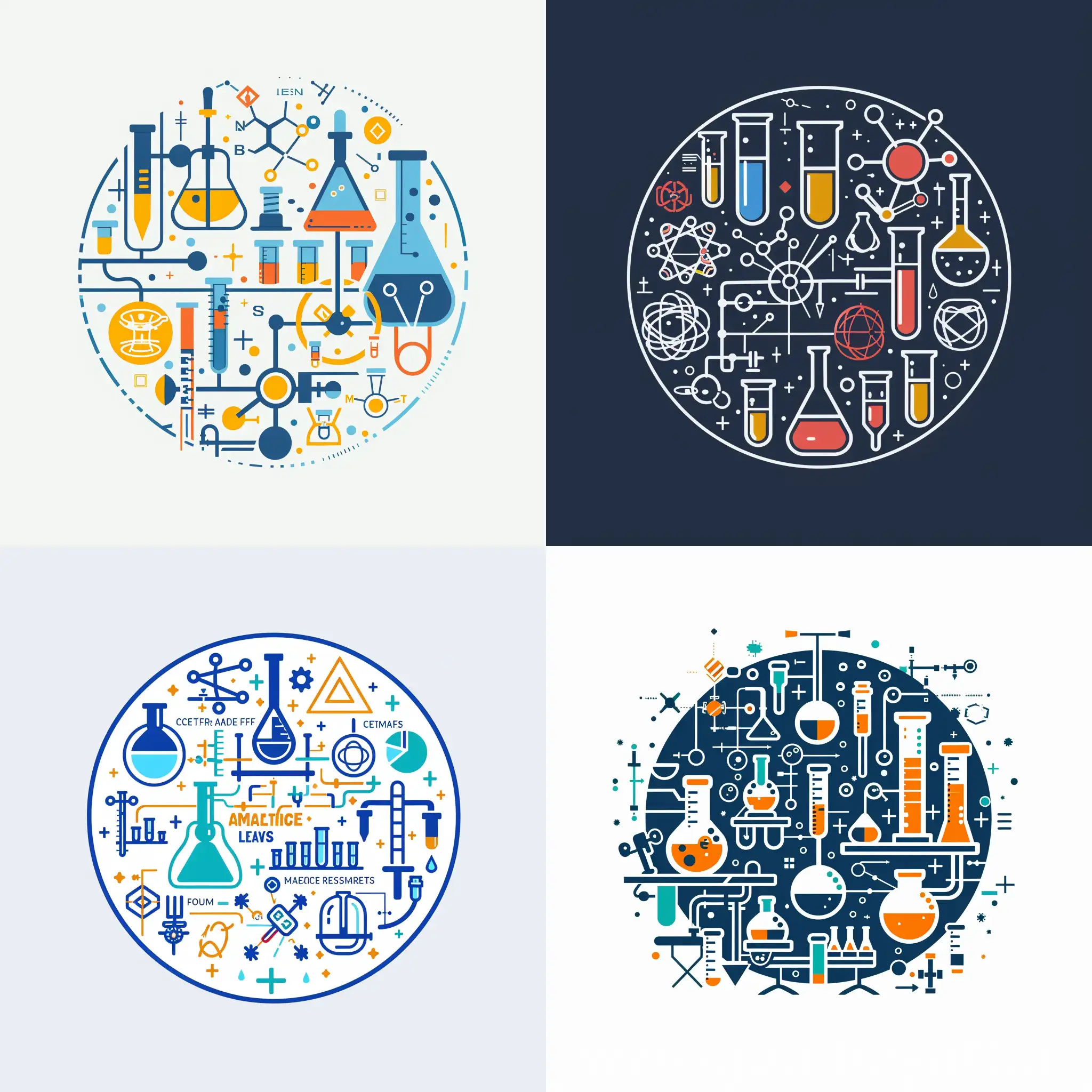 Design a round logo by Incorporating elements such as laboratory, industrial symbols, and educational symbols. Ensure the logo is professional, modern, and easily recognizable. Text must appear as Center for Advanced Material Research