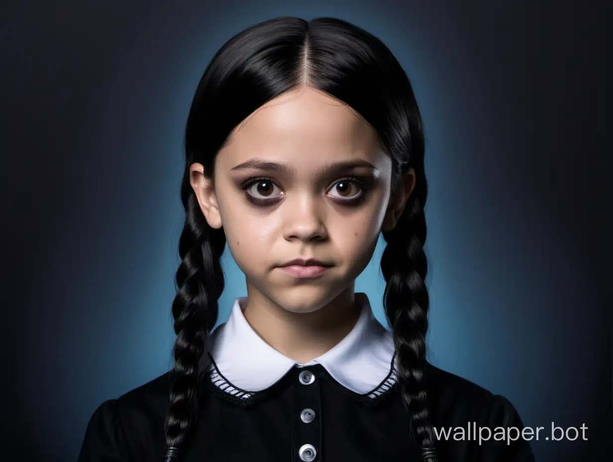 Jenna Ortega in character as Wednesday Addams, realistic detail
