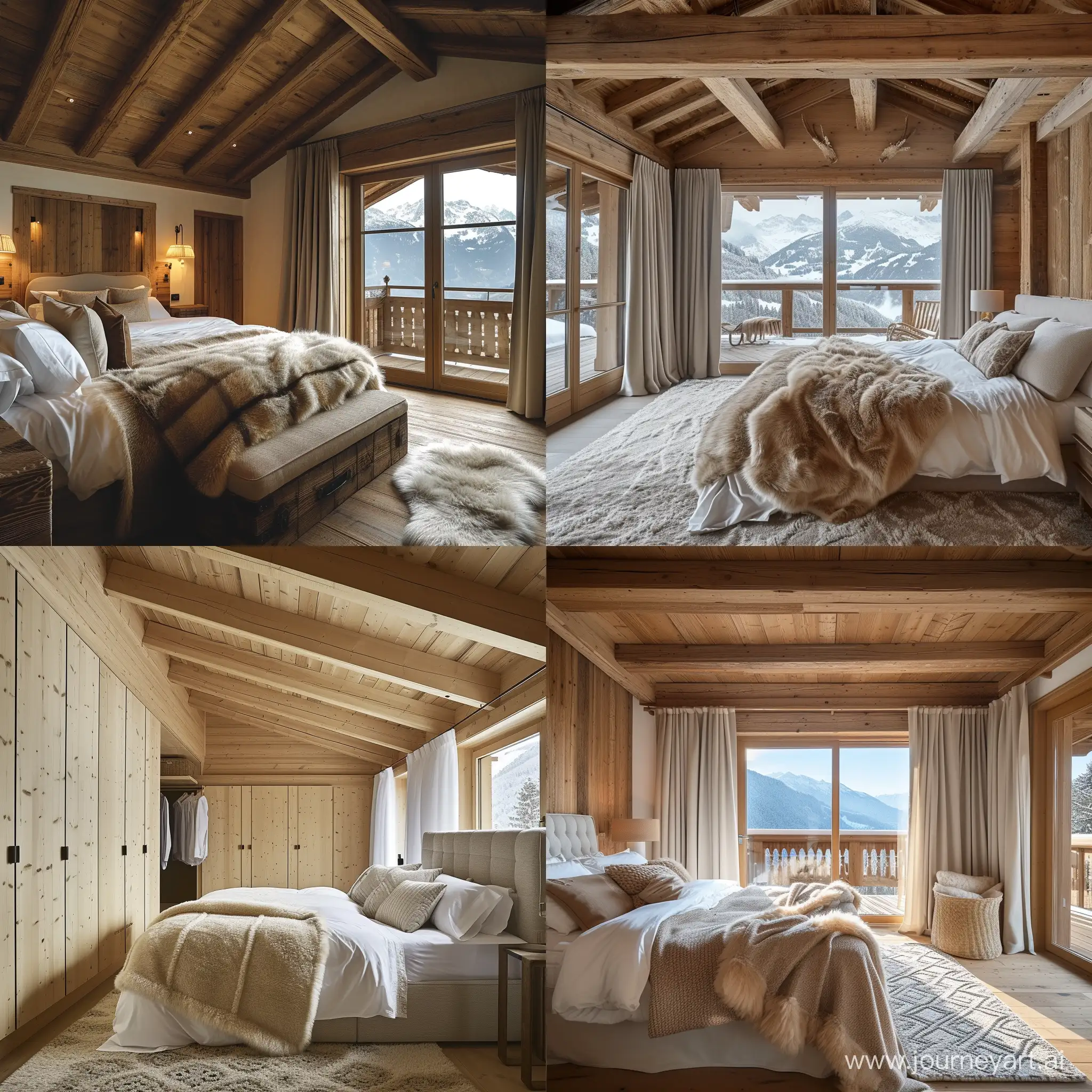 спальня в горном доме в стиле шале
