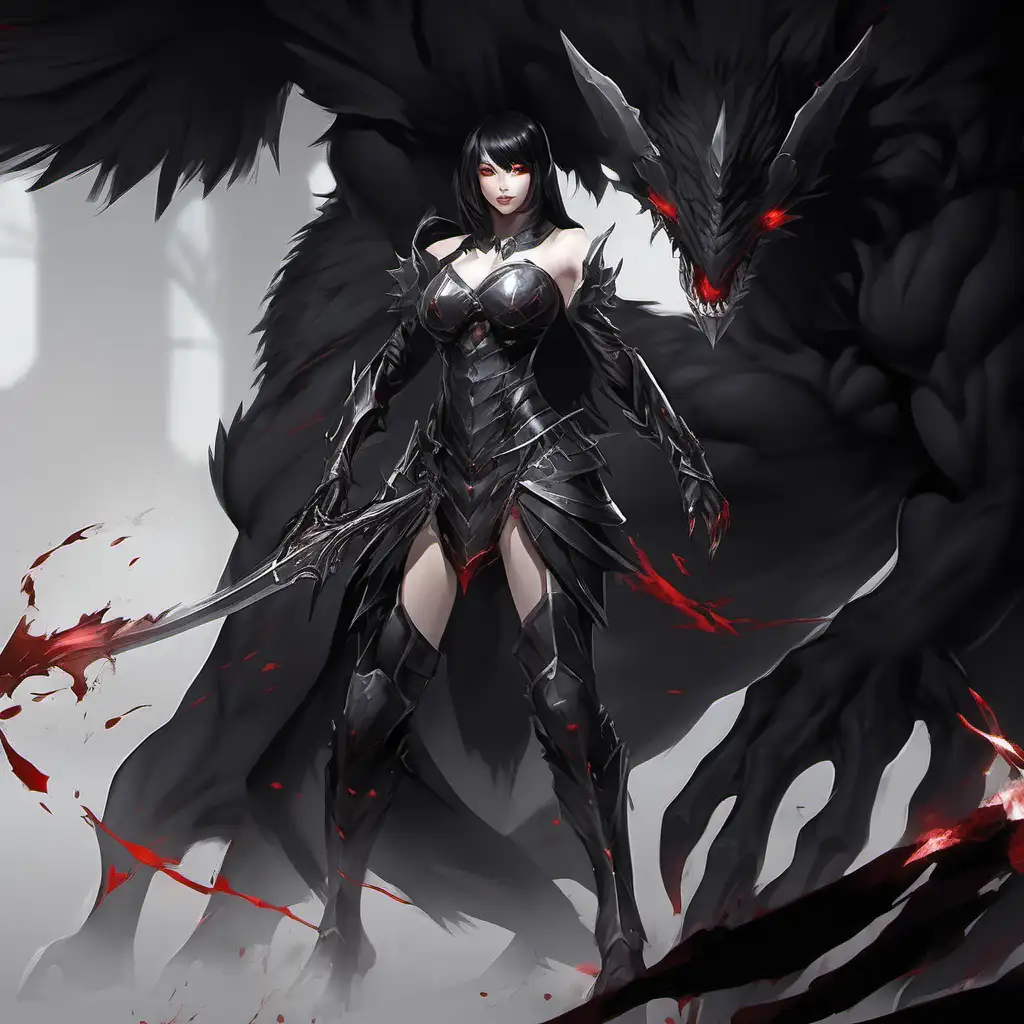 Seductive Sorceress in Ebony Armor Wielding Blood Magic