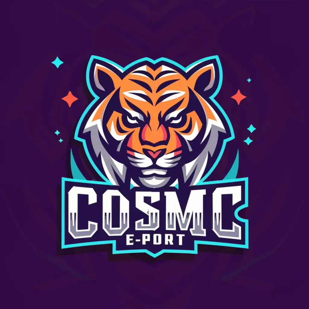 a logo design,with the text "Cosmic e-sport", main symbol:Tiger,Moderate,be used in Sports Fitness industry,clear background