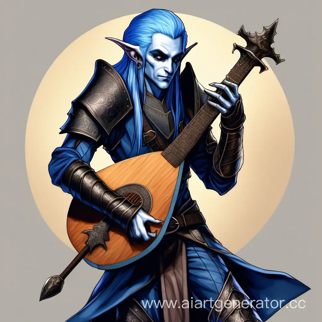 Mystical-Bard-Enchanting-Dark-Elf-Playing-Lute-in-Unique-Blue-Hair-and-Leather-Armor