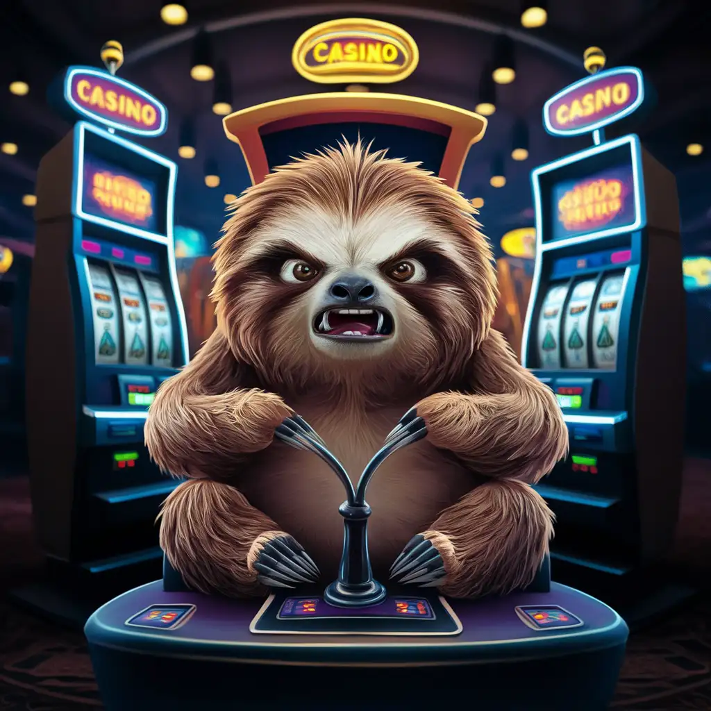 angry sloth is playing casino machine