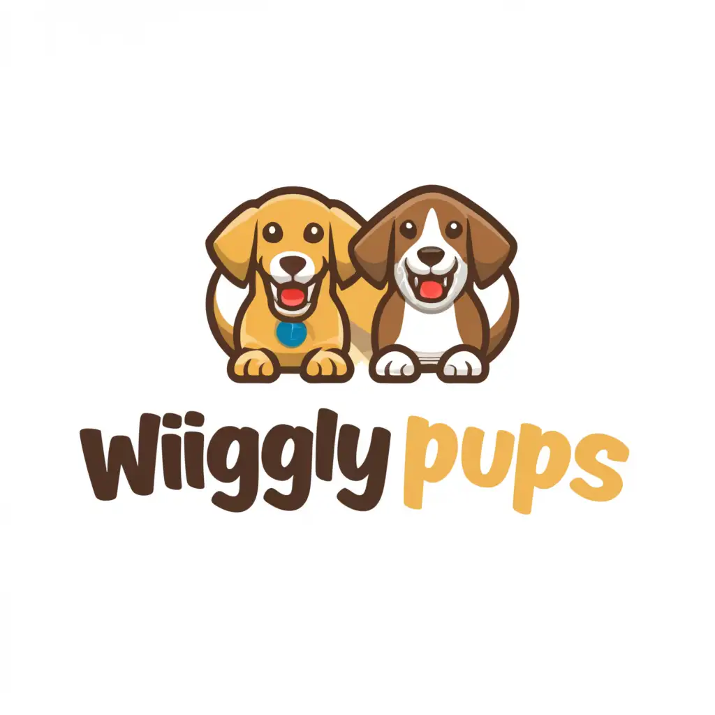 a logo design,with the text "Wiggly Pups", main symbol:Two tail-wagging dogs. A Golden Retriever and a Wolfhound.,Moderate,be used in Animals Pets industry,clear background
