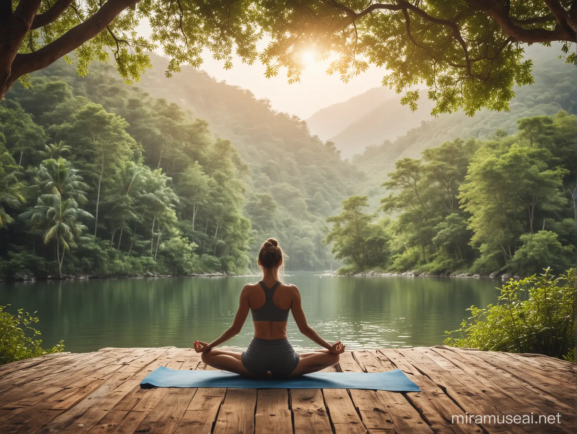 imagen Fondo de naturaleza con una persona relajada practicando yoga o meditación.