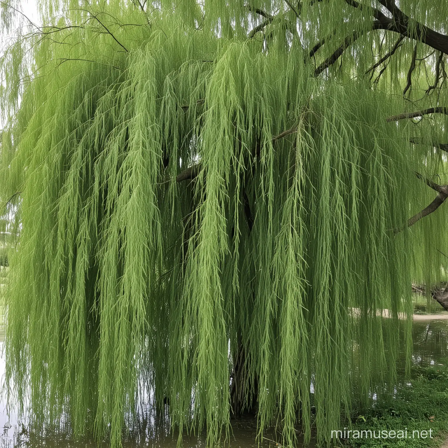 Serene Weeping Willow Tree by the Riverside