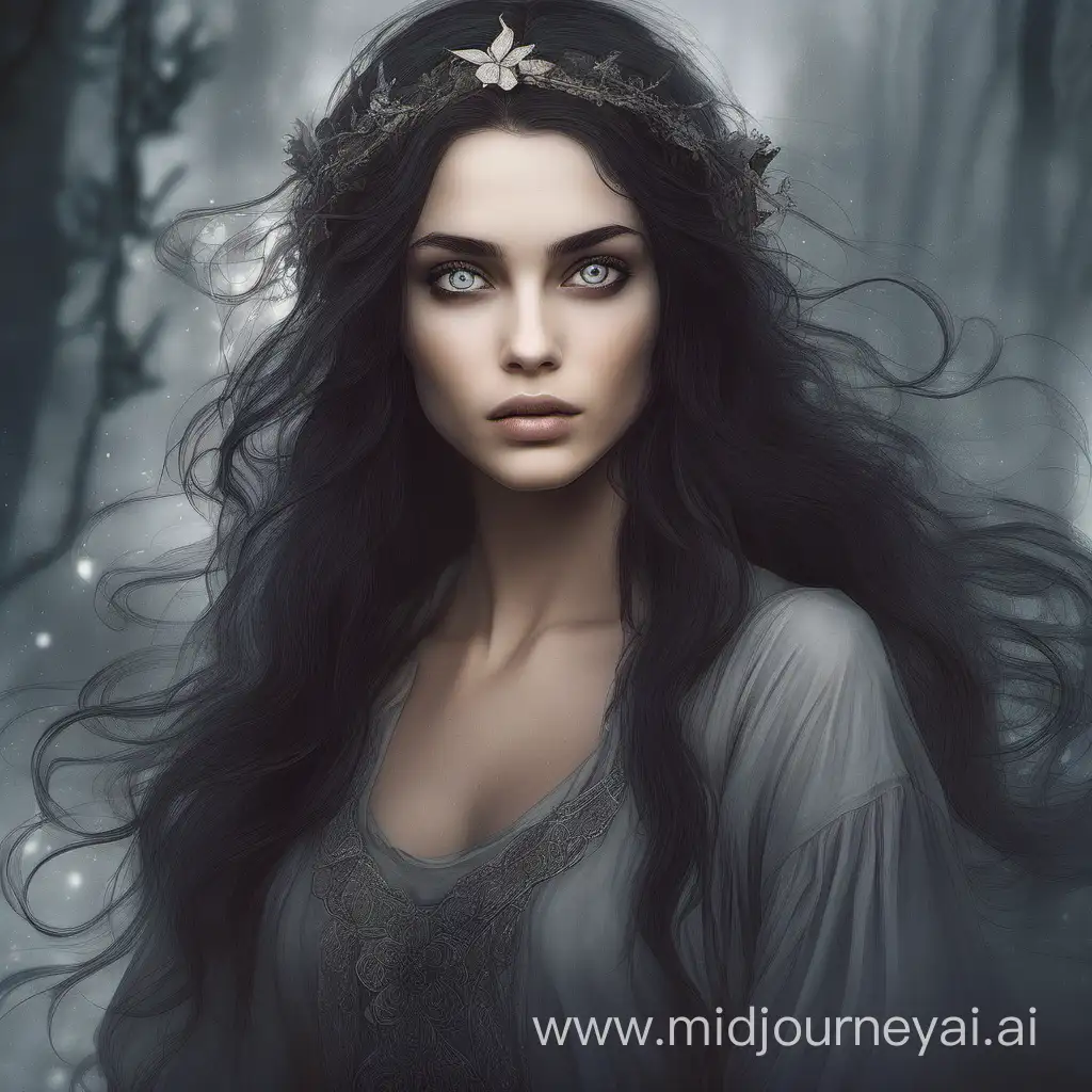 Enchanting Fae Women with Dark Hair and Grey Eyes