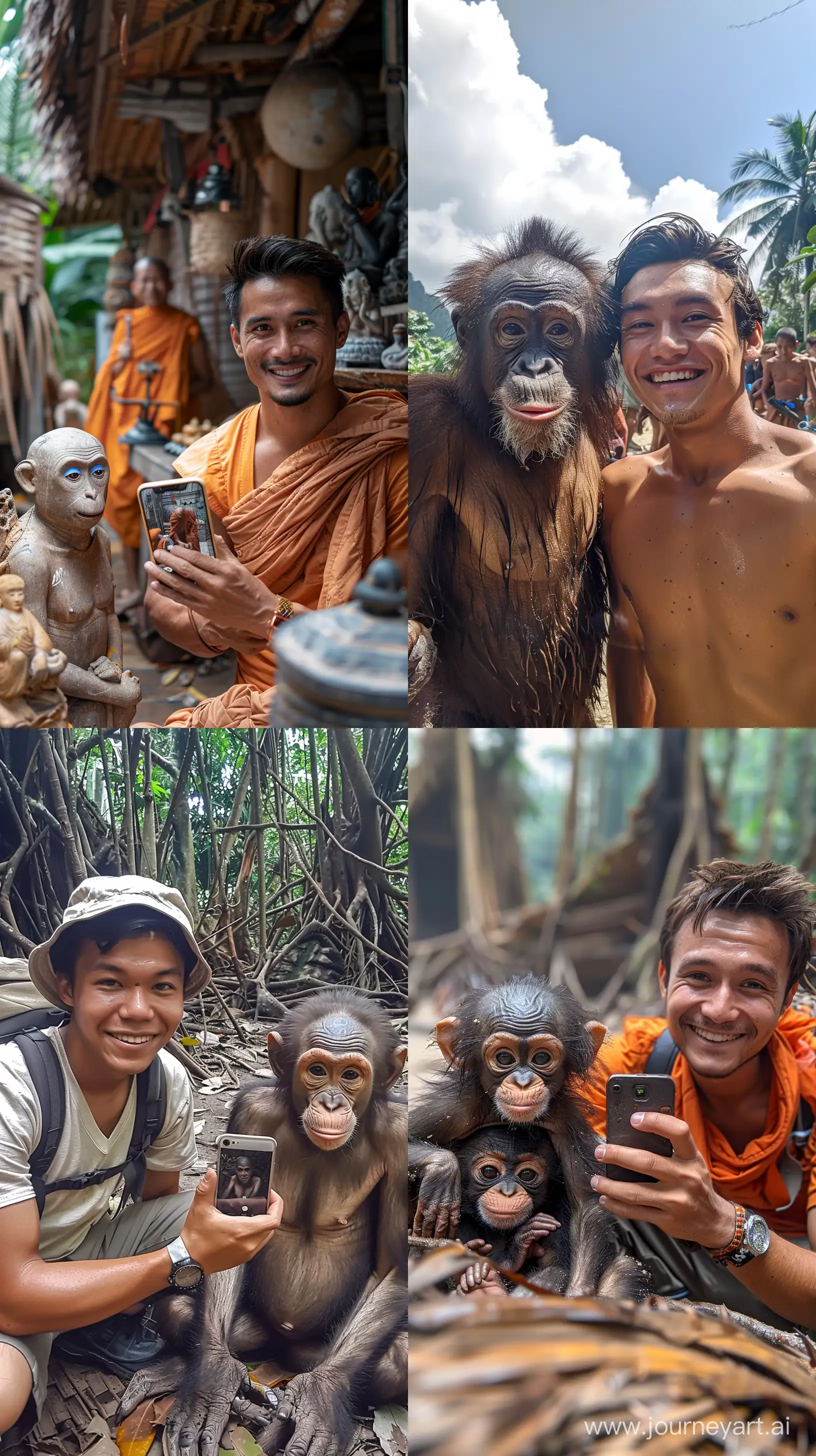 Man-Taking-Selfie-with-Monkey-in-Thailand-Snapchat-Moment