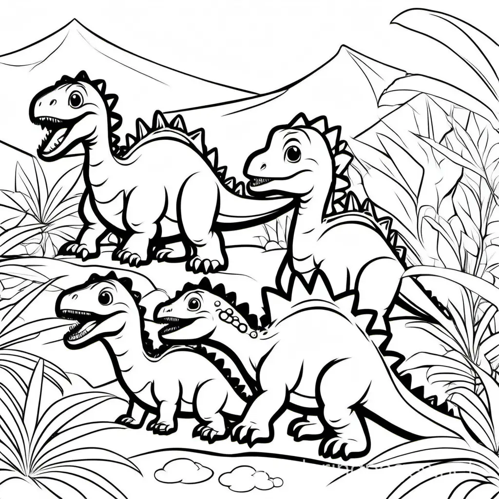 Adorable-Baby-Dinosaurs-Coloring-Page-Black-and-White-Line-Art-for-Kids