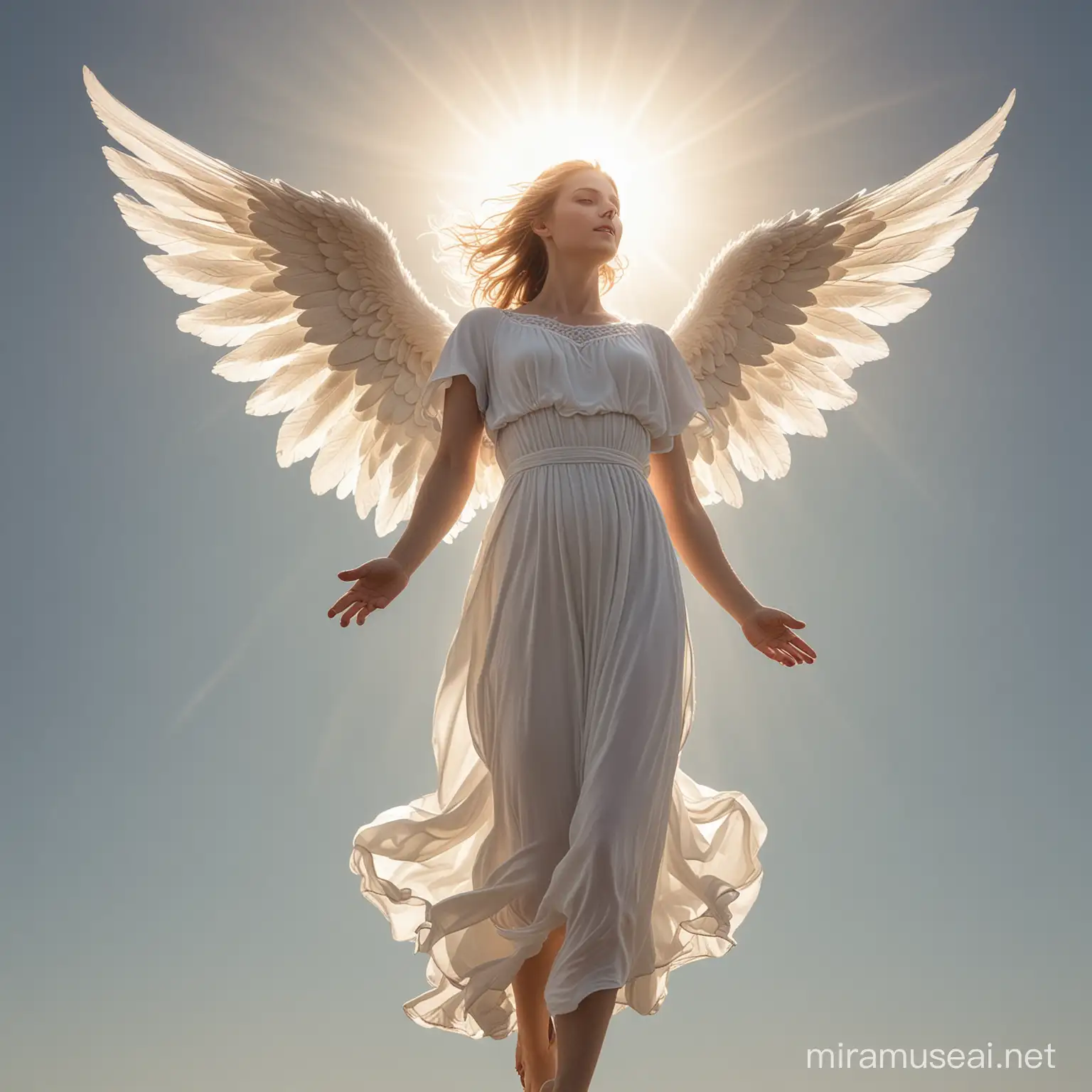 White Angel Descending from the Sun in Ethereal Light