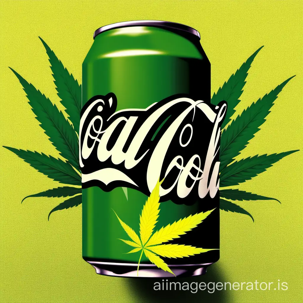 Coca-Cola can. Design with a cannabis leaf and in the palette of the Jamaican flag