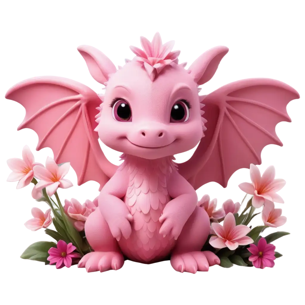 Adorable Pink Baby Dragon Surrounded by Flowers Exquisite PNG Image ...