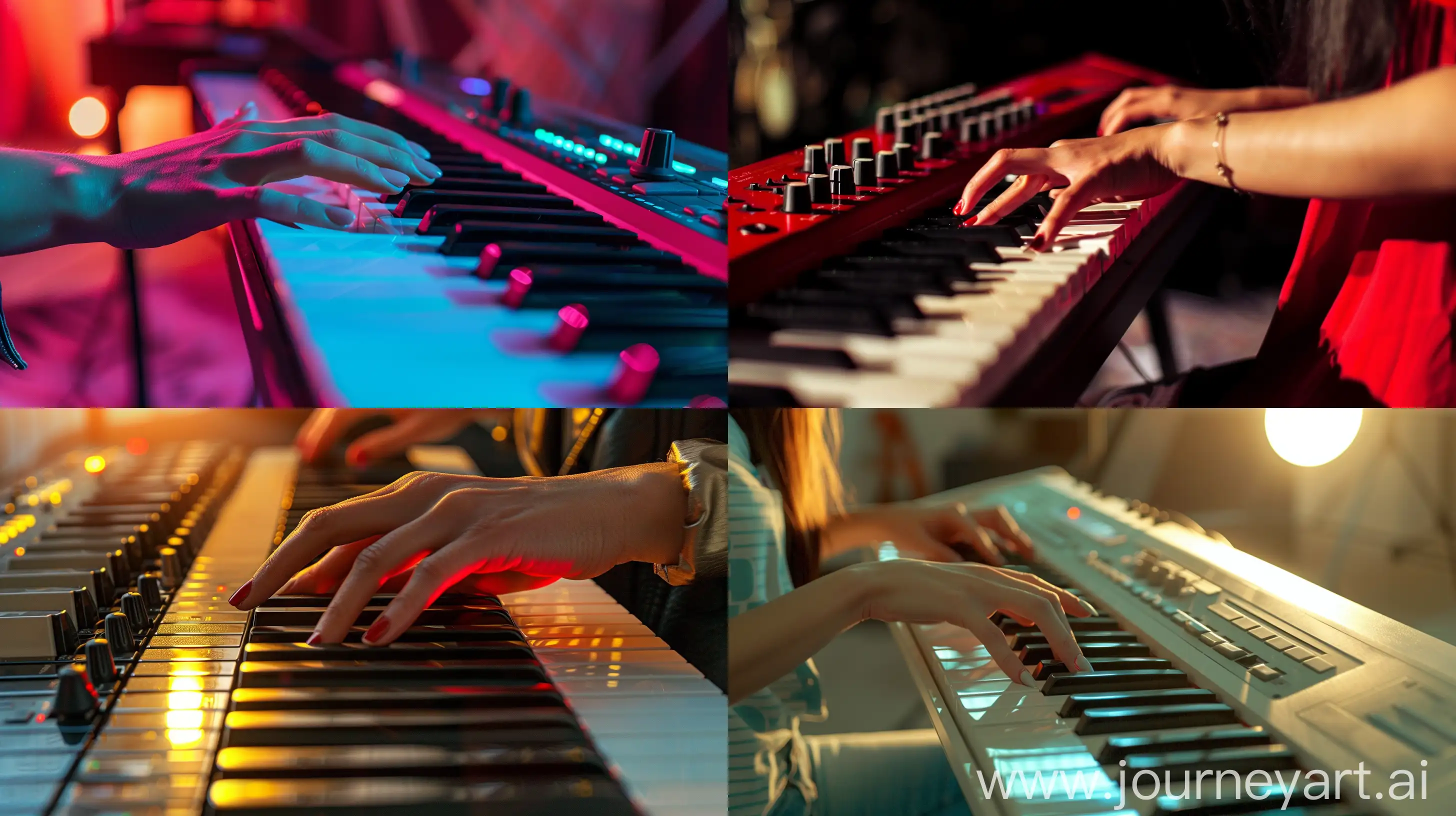 Elegant-80s-Style-CloseUp-of-Womans-Hand-Playing-Keyboard