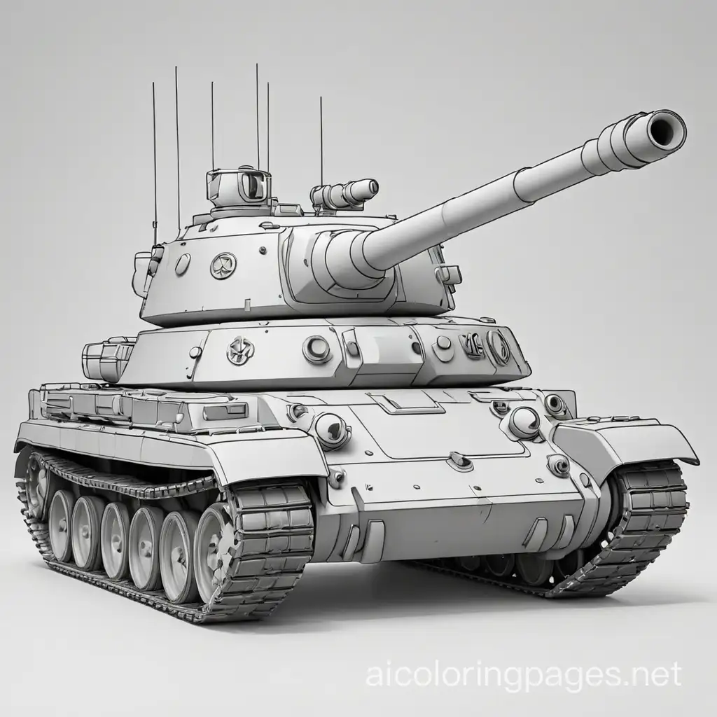 Tank, Coloring Page, black and white, line art, white background, Simplicity, Ample White Space. The background of the coloring page is plain white to make it easy for young children to color within the lines. The outlines of all the subjects are easy to distinguish, making it simple for kids to color without too much difficulty