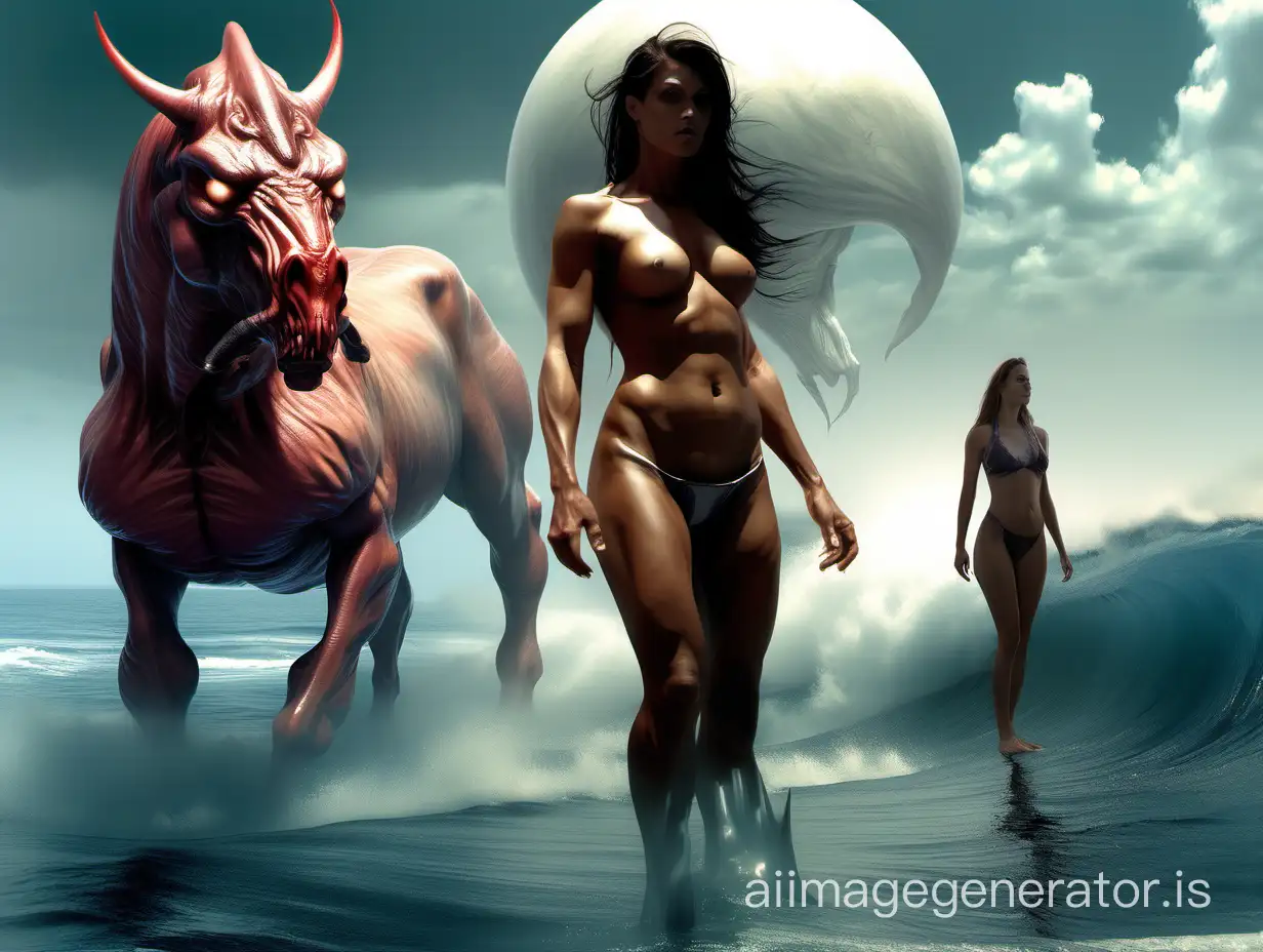 Fantasy Nude Girl Standing with Humanoid Horse Chiron Artistic Portrait of  Succubus and Ocean Giant Blob Creature | AI Image Generator