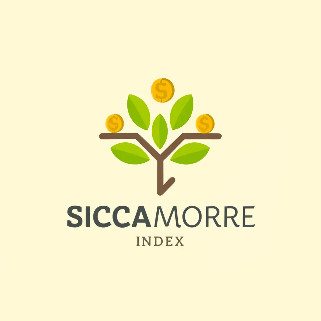 a logo design,with the text 'SICCAMORE INDEX', main symbol:A Sycamore leaf design with a middle stemming into a semblance of a planted tree sprouting out coins,Moderate,be used in Finance industry,clear background