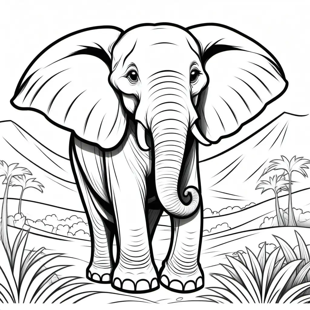 /imagine a coloring page for kids featuring African Elephant, cartoon style, thick line, low details --ar 9:11