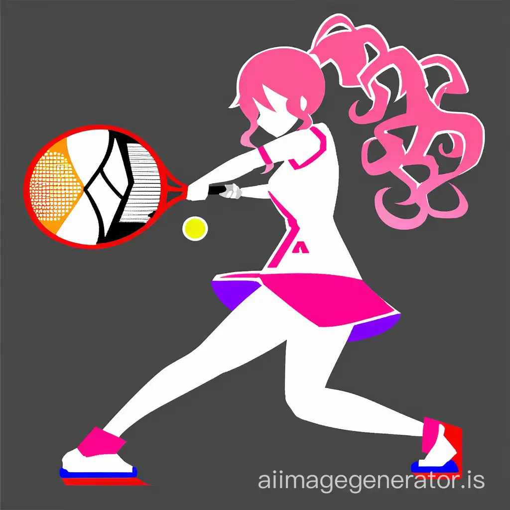 logo design,  no background, female padel player, curly hair, ponytail, 8k