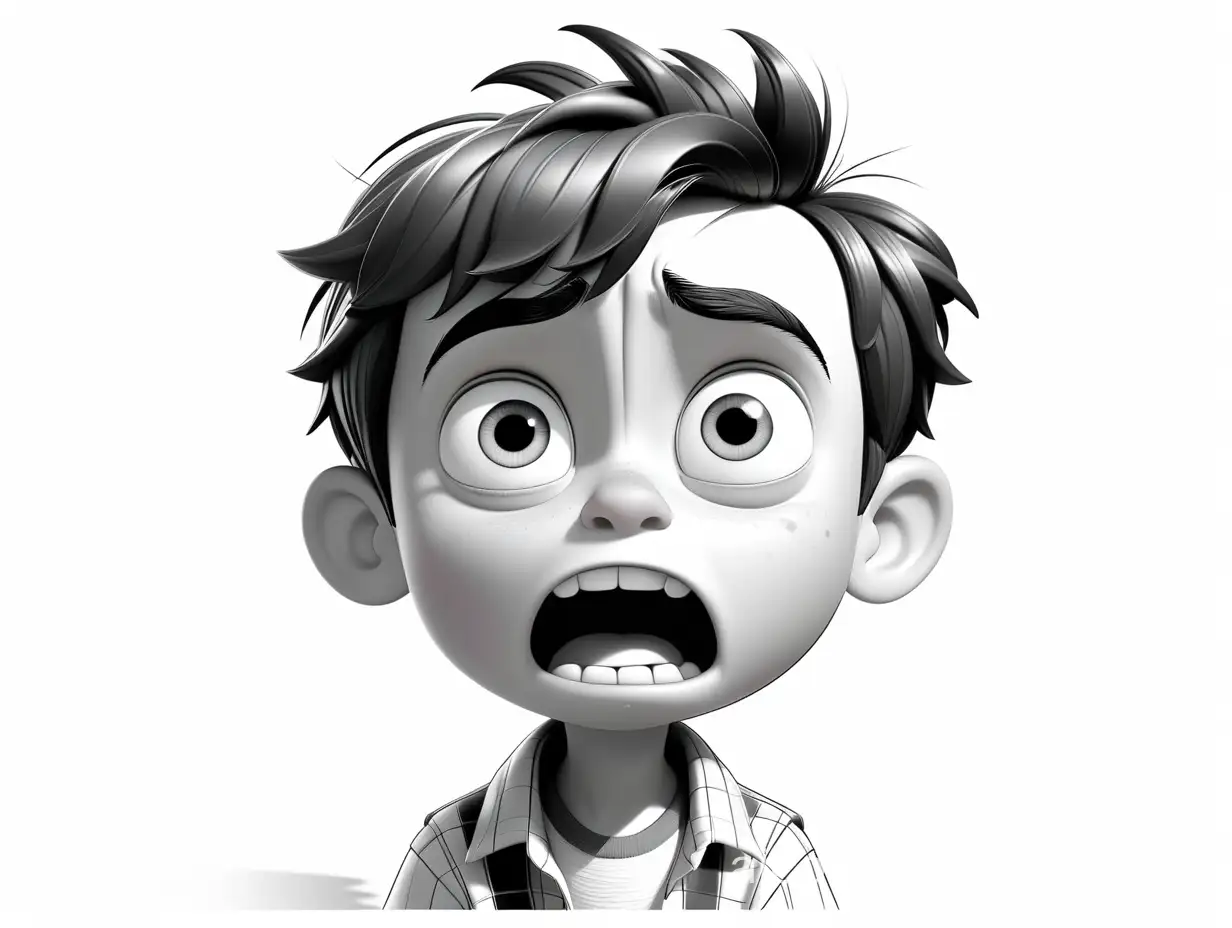 3D pIXAR AND DISNEY CHARACTER cute SMALL BOY DISGUSTED, Coloring Page, black and white, line art, white background, Simplicity, Ample White Space. The background of the coloring page is plain white to make it easy for young children to color within the lines. The outlines of all the subjects are easy to distinguish, making it simple for kids to color without too much difficulty