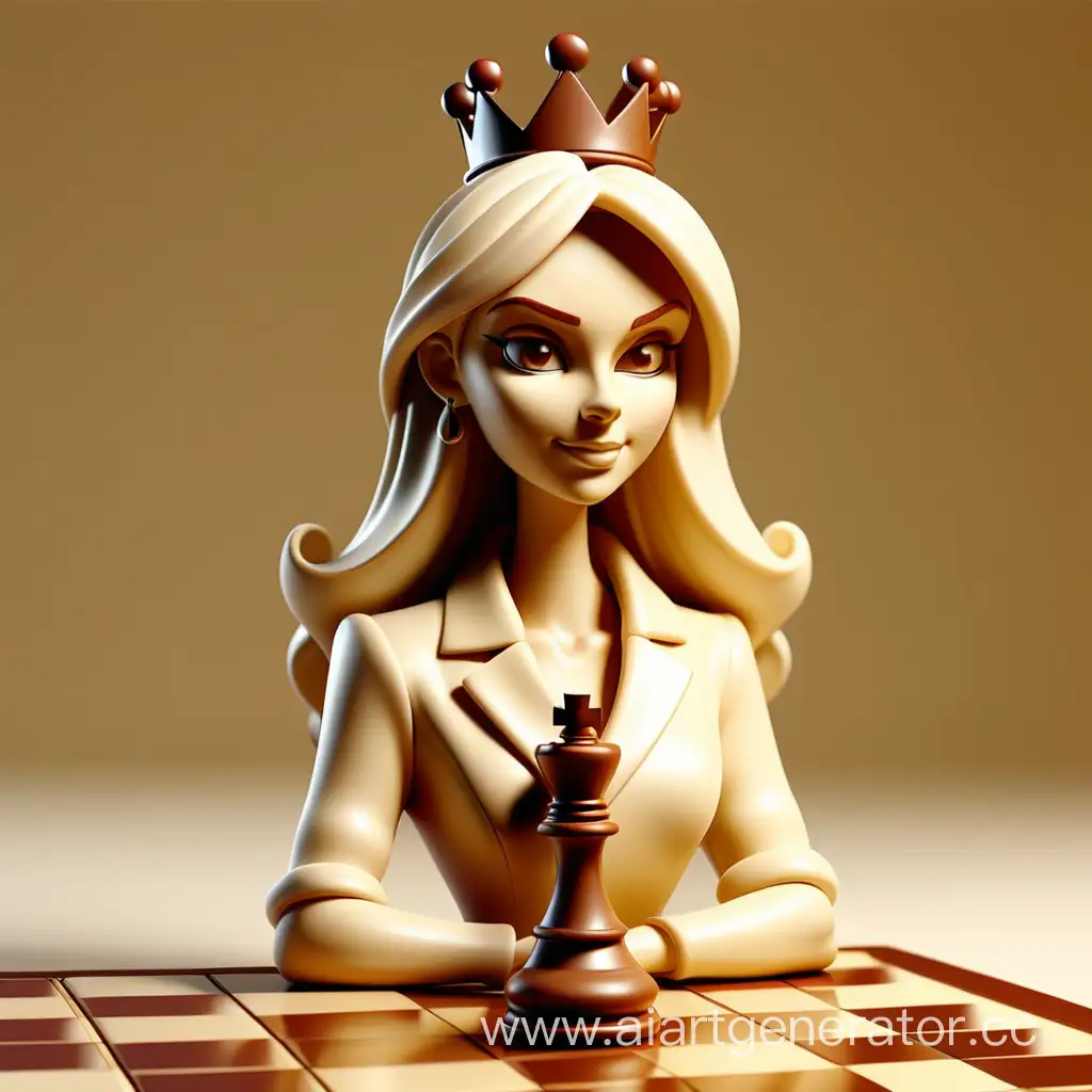 Elegant-3D-Chess-Businesswoman-Logo-in-Cream