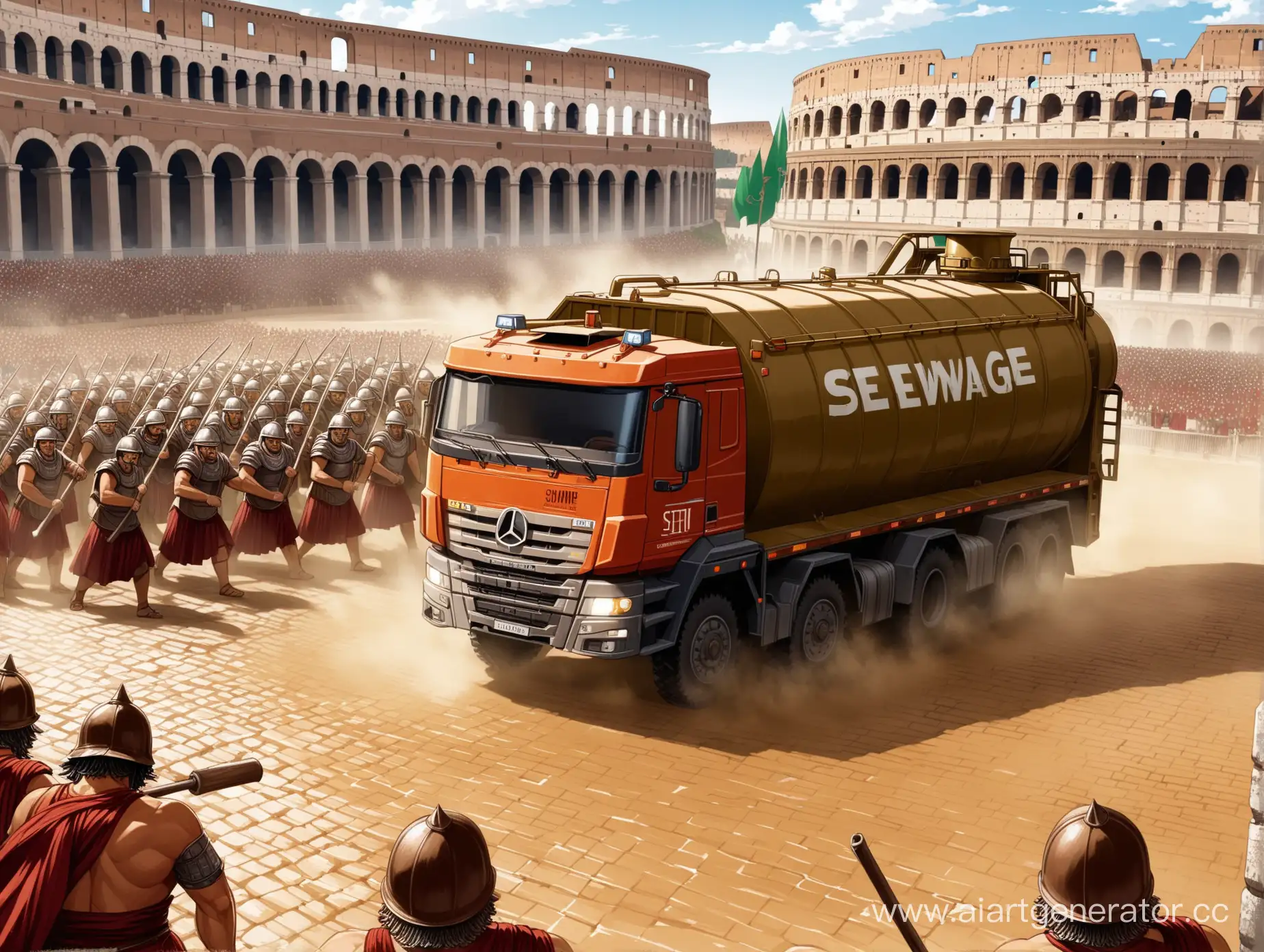 Sewage-Truck-Engages-in-Rome-Battle
