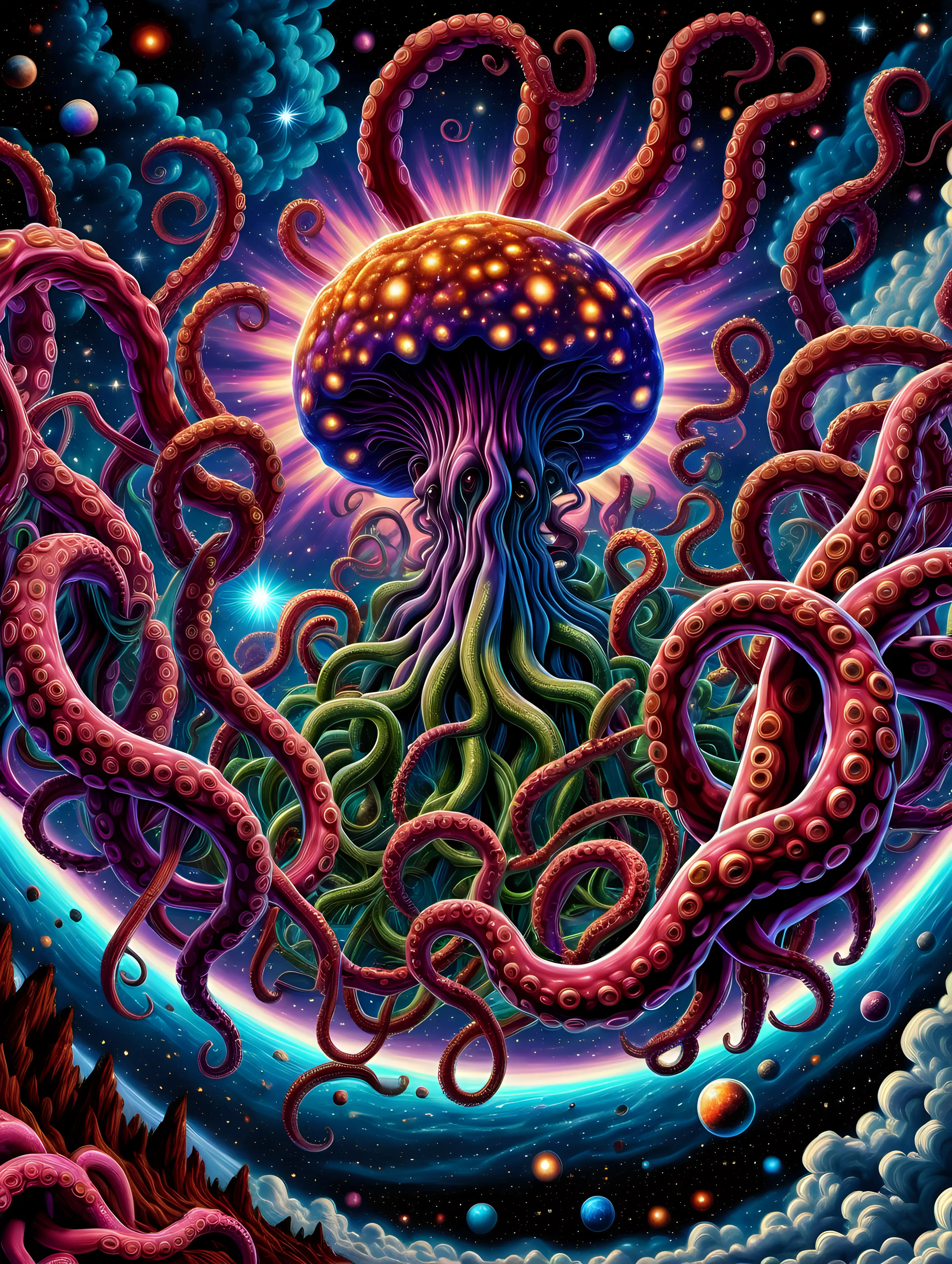 psychedelic,big bang, dmt, cloud,trippy,stars,hyper realistic,tentacles,outer space