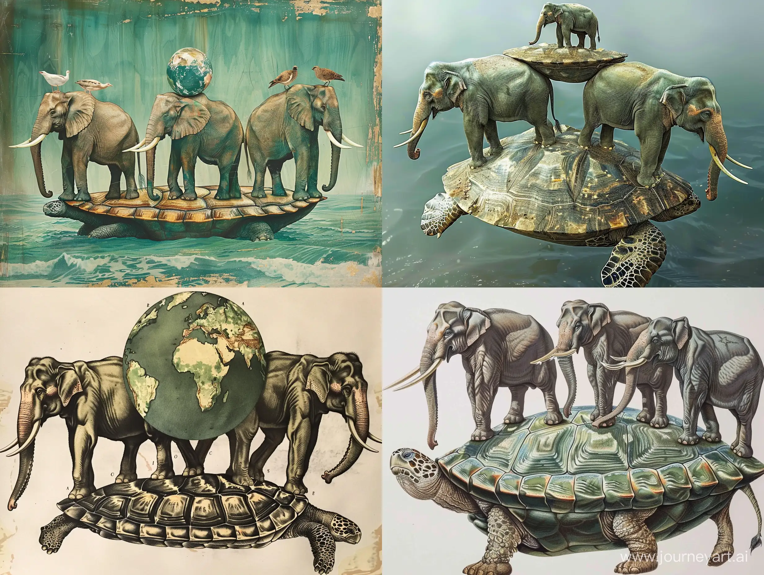 Fantasy-Flat-Earth-with-Four-Elephants-and-Turtle-Landscape