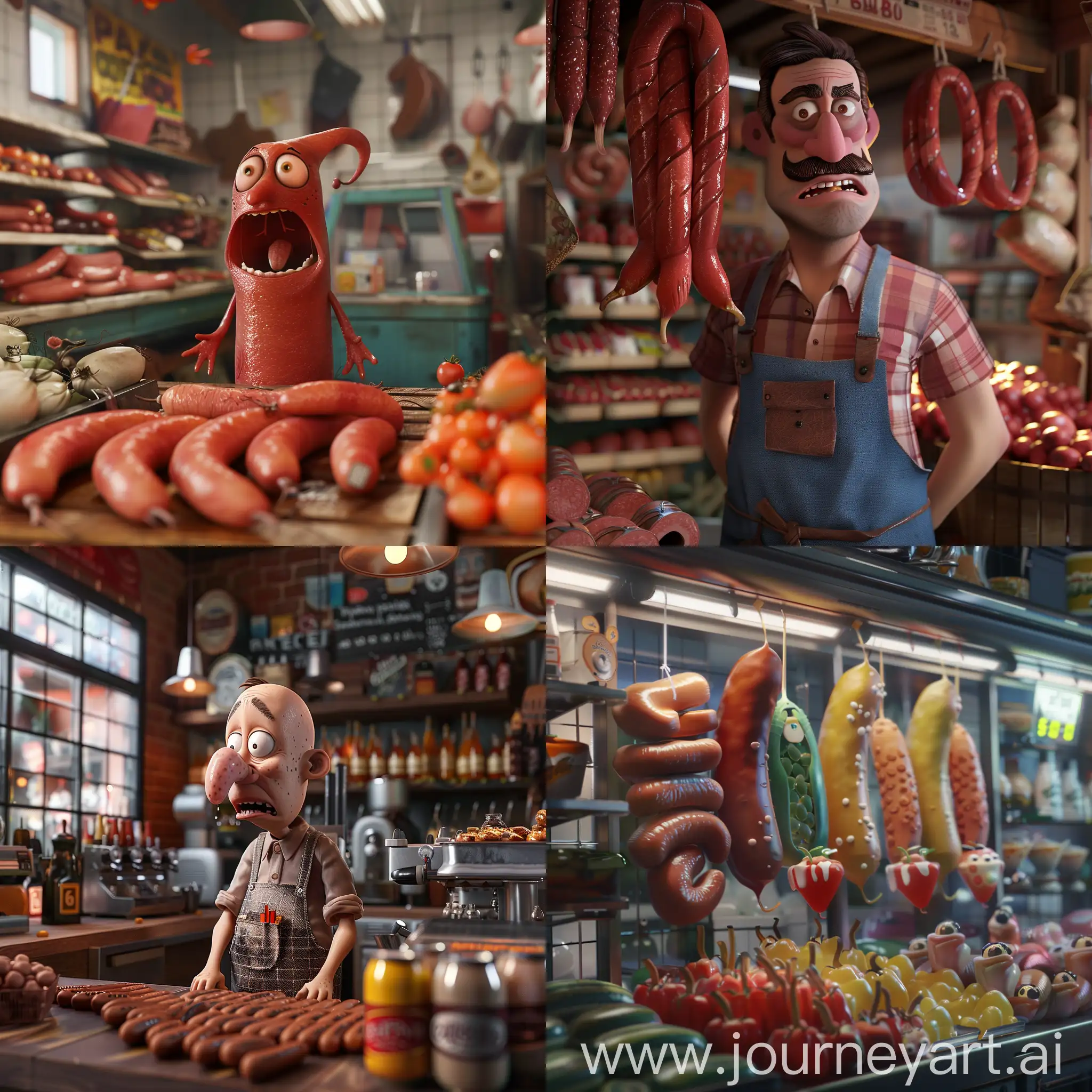 There's a lot of sausage in the store :: 3D animation 