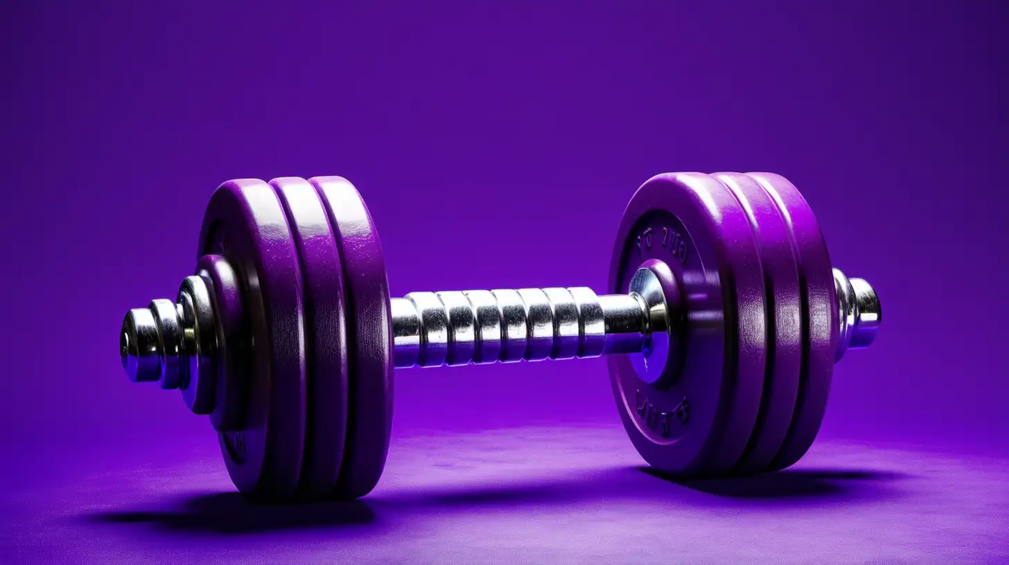 A dumbell with a purple background