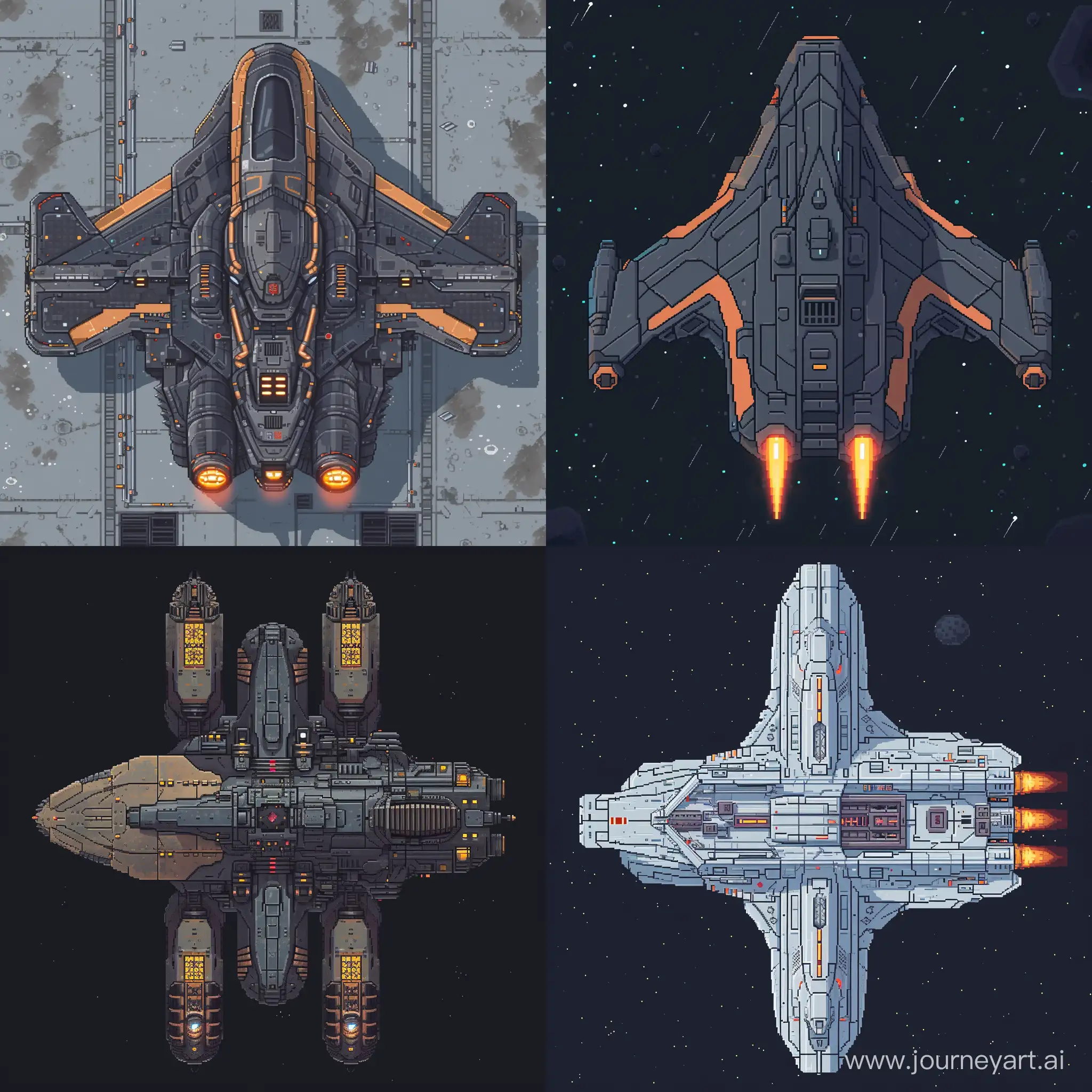 Pixel-Art-Spaceship-TopDown-View-Version-6