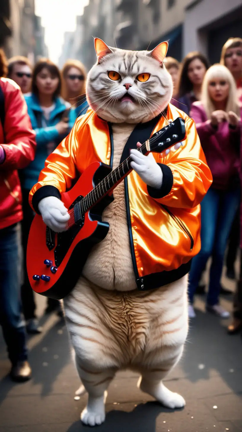 Fat Cat, Big Eyes, Funny, In a Dancing Contest, Flaming Neon Jacket, Playing Guitar on a Lot of People's Contest.