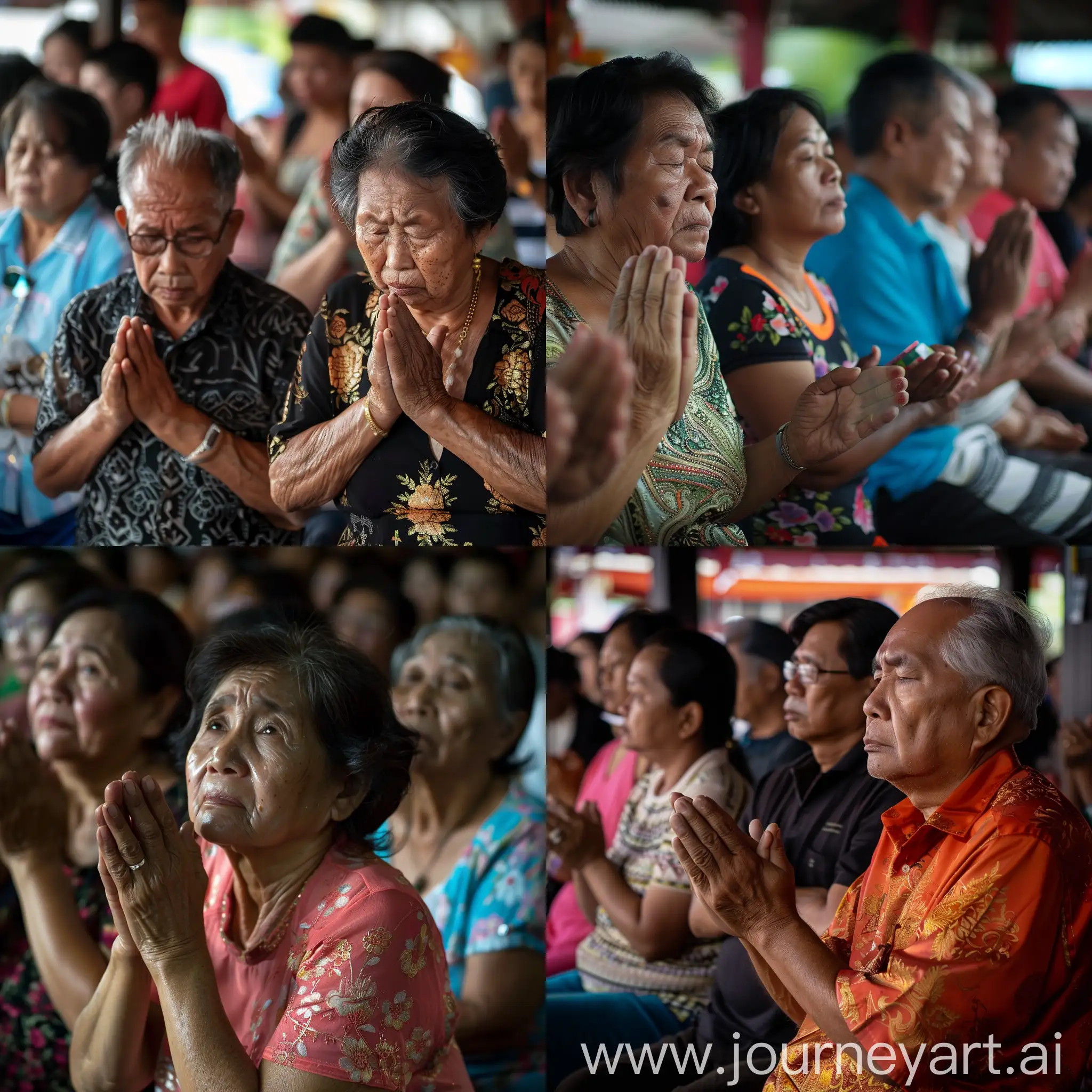 Thai people praying for a god for helping them win the lottery