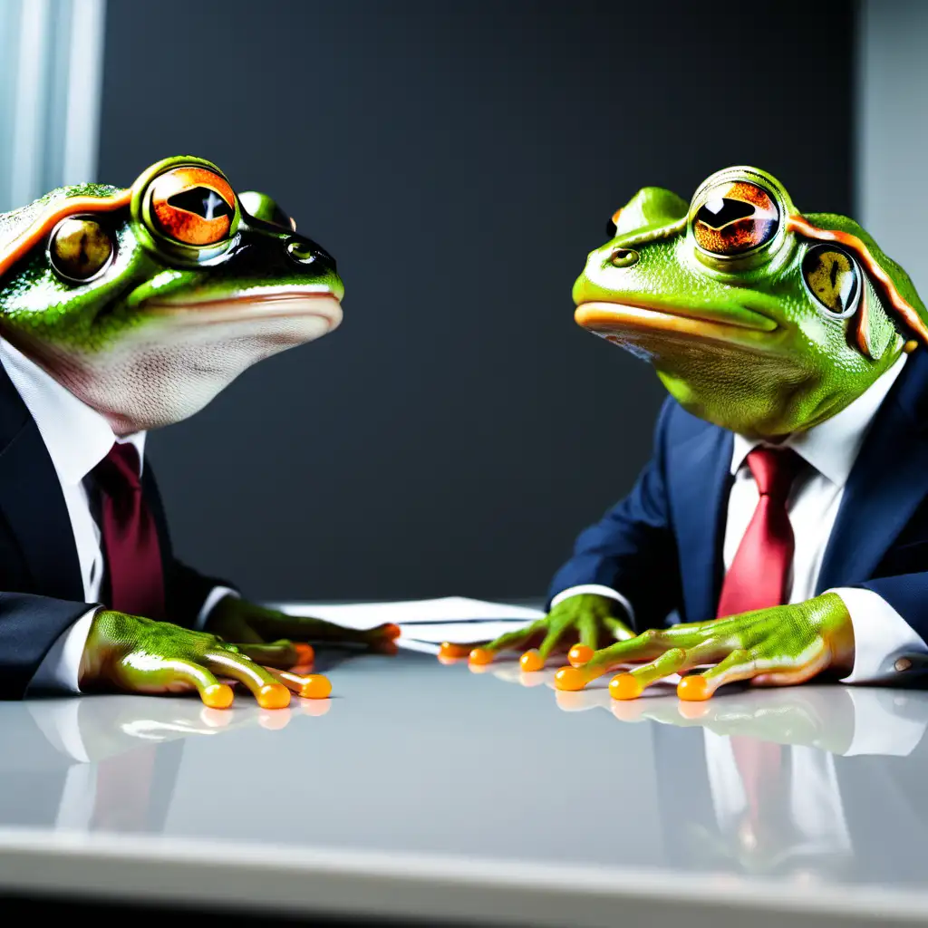Two Frogs Engaged in a Professional Business Meeting