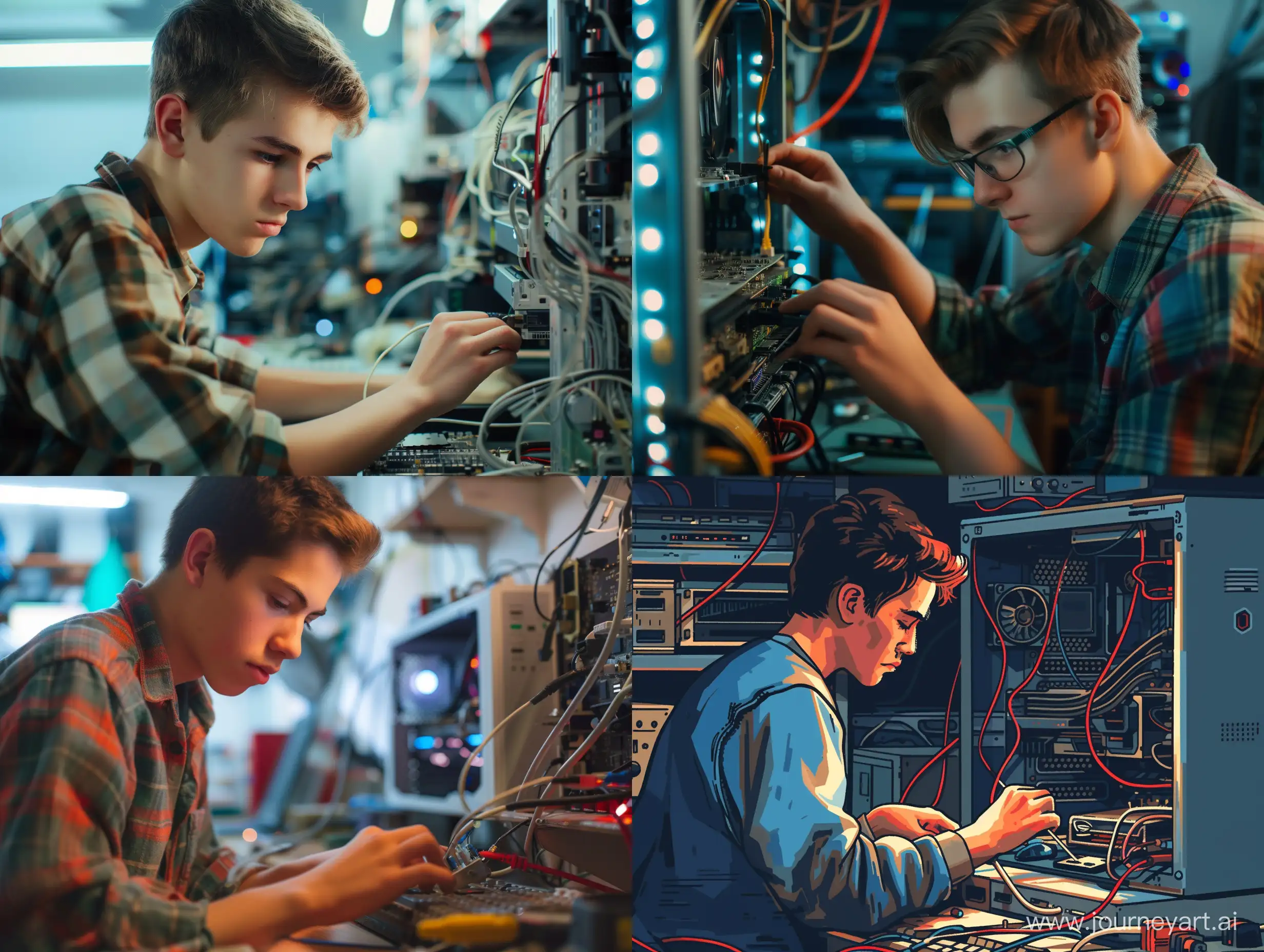 Молодой парень мастер своего дела, ремонтирует компьютер.