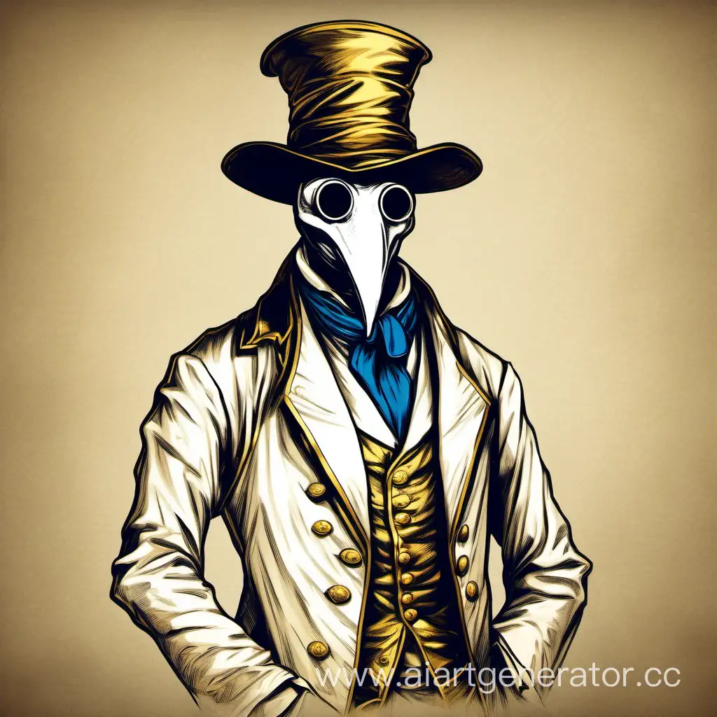 18th-Century-Itinerant-Doctor-in-Elegant-White-and-Gold-Attire-with-Plague-Doctor-Mask