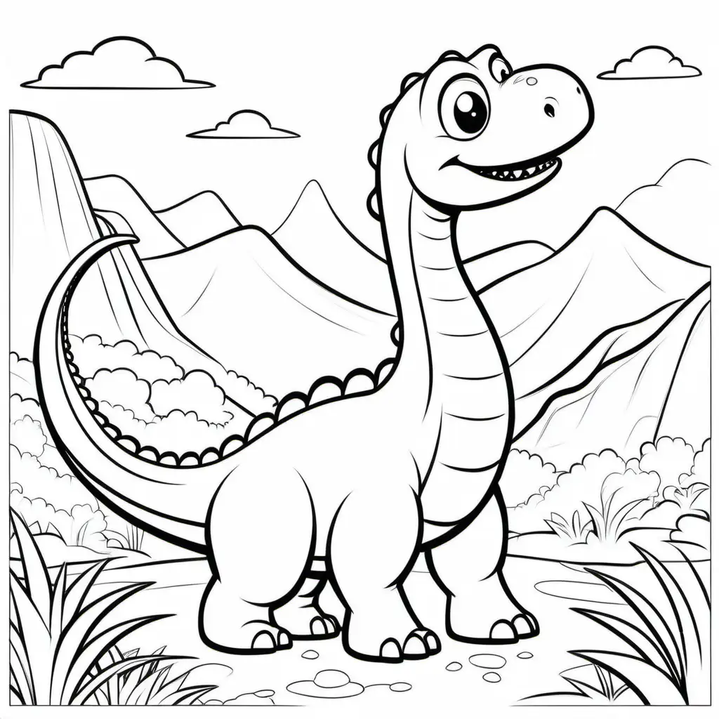 colouring page for kids , colouring page for kids , small size Diplodocus,
cartoon style , thick lines , low detail , no shading --r 911,