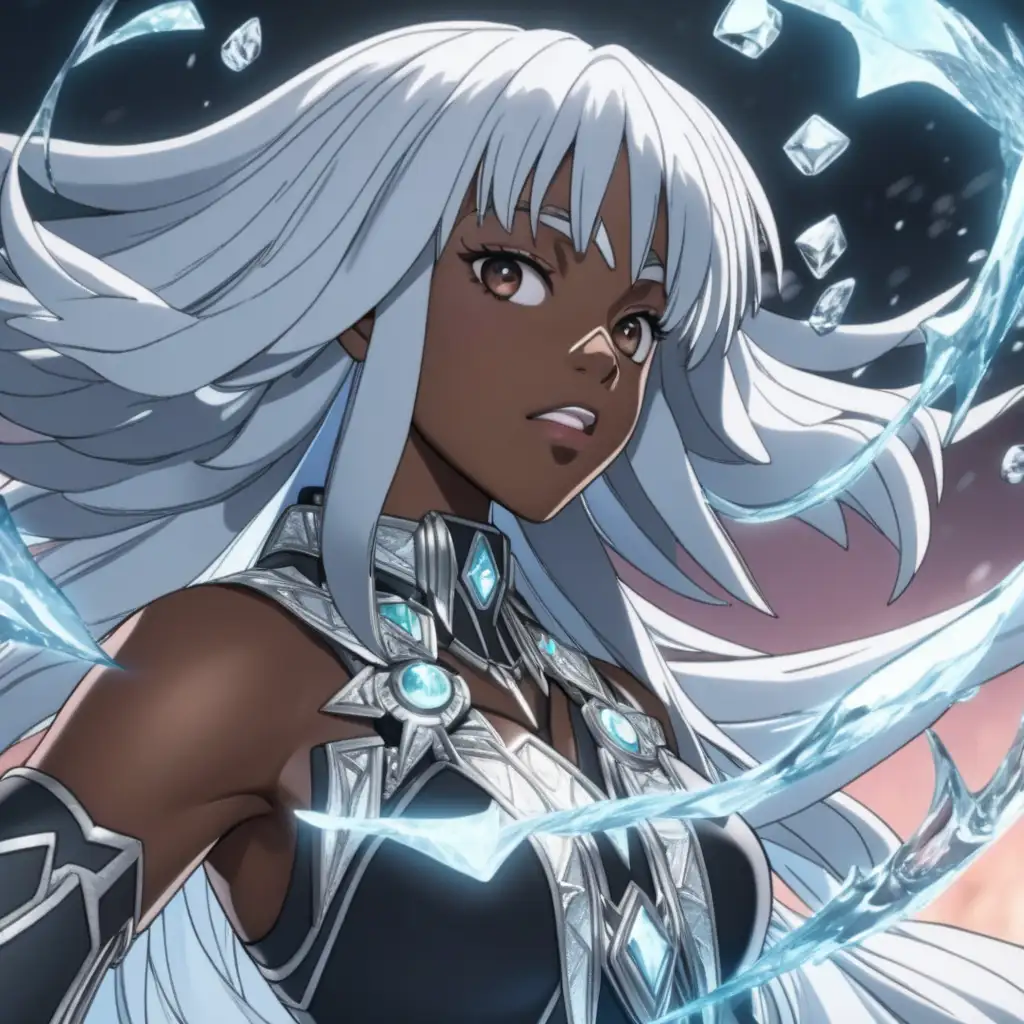 Black Anime Woman With Silver Hair And Ice Powers