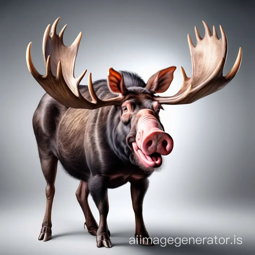 crossbreed between moose with horns and pig, hosting tv show