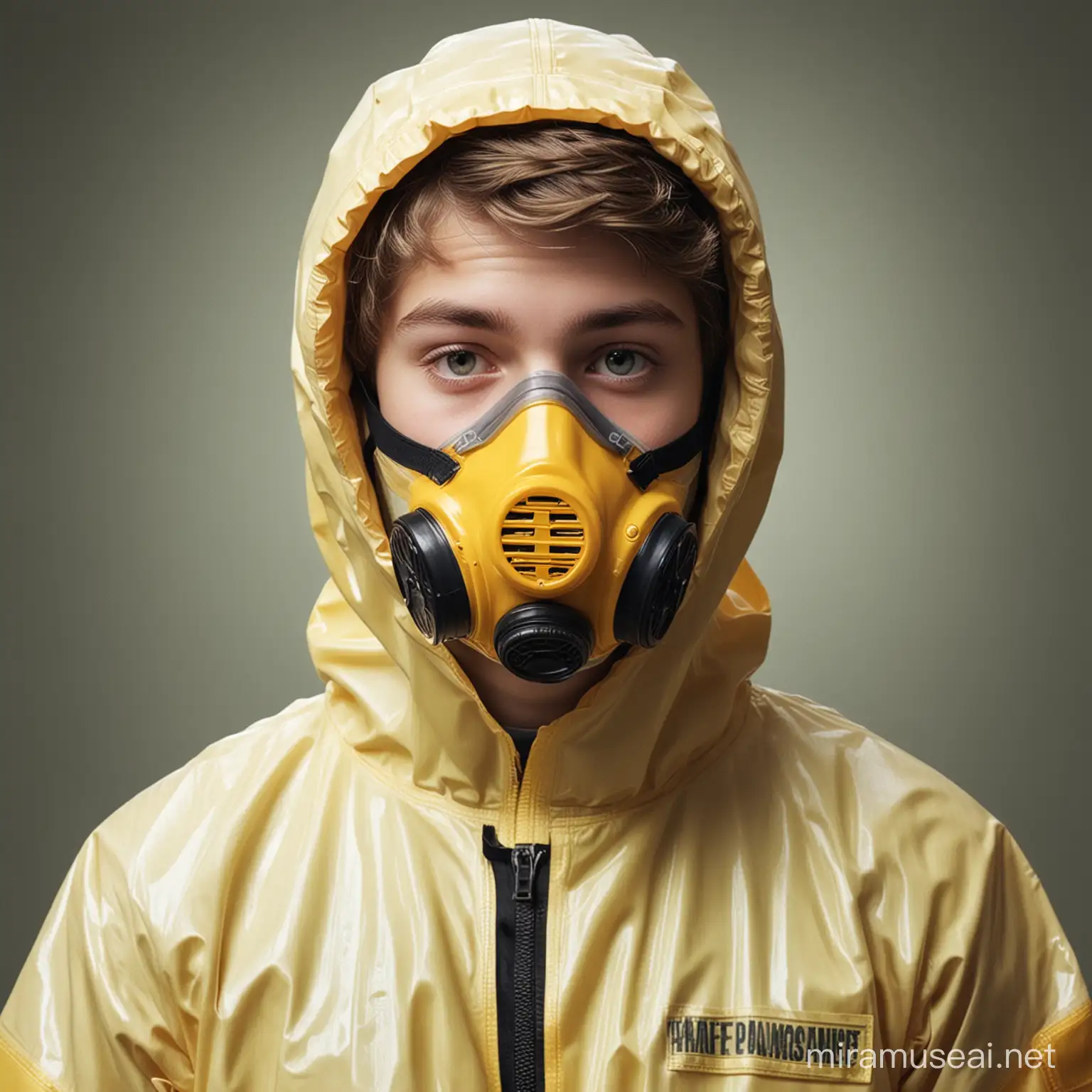 Teen Boy in Hazmat Suit Examining Chemical Experiment