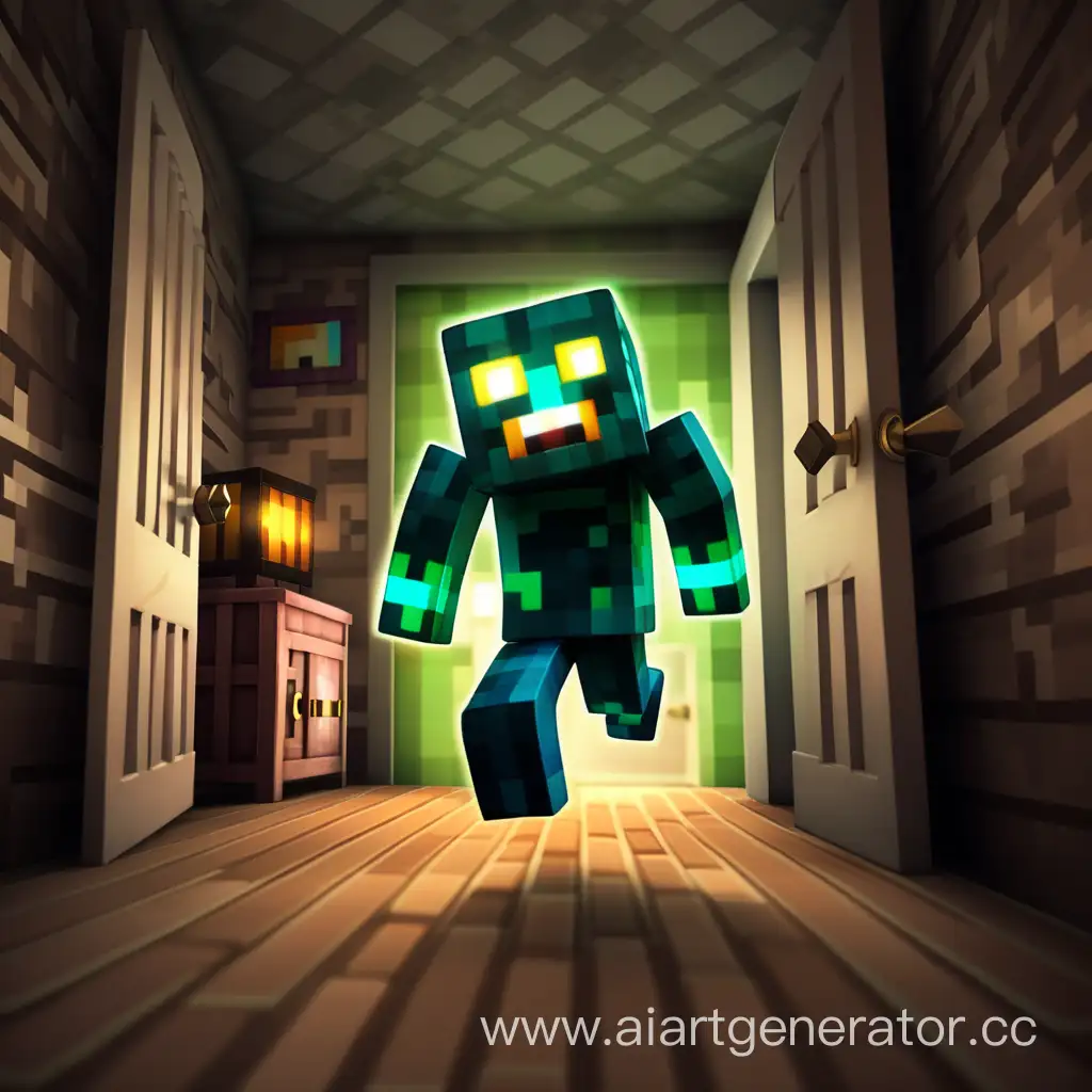 Eerie-Minecraft-Horror-Fleeing-a-Grinning-HouseMonster-with-Glowing-Eyes