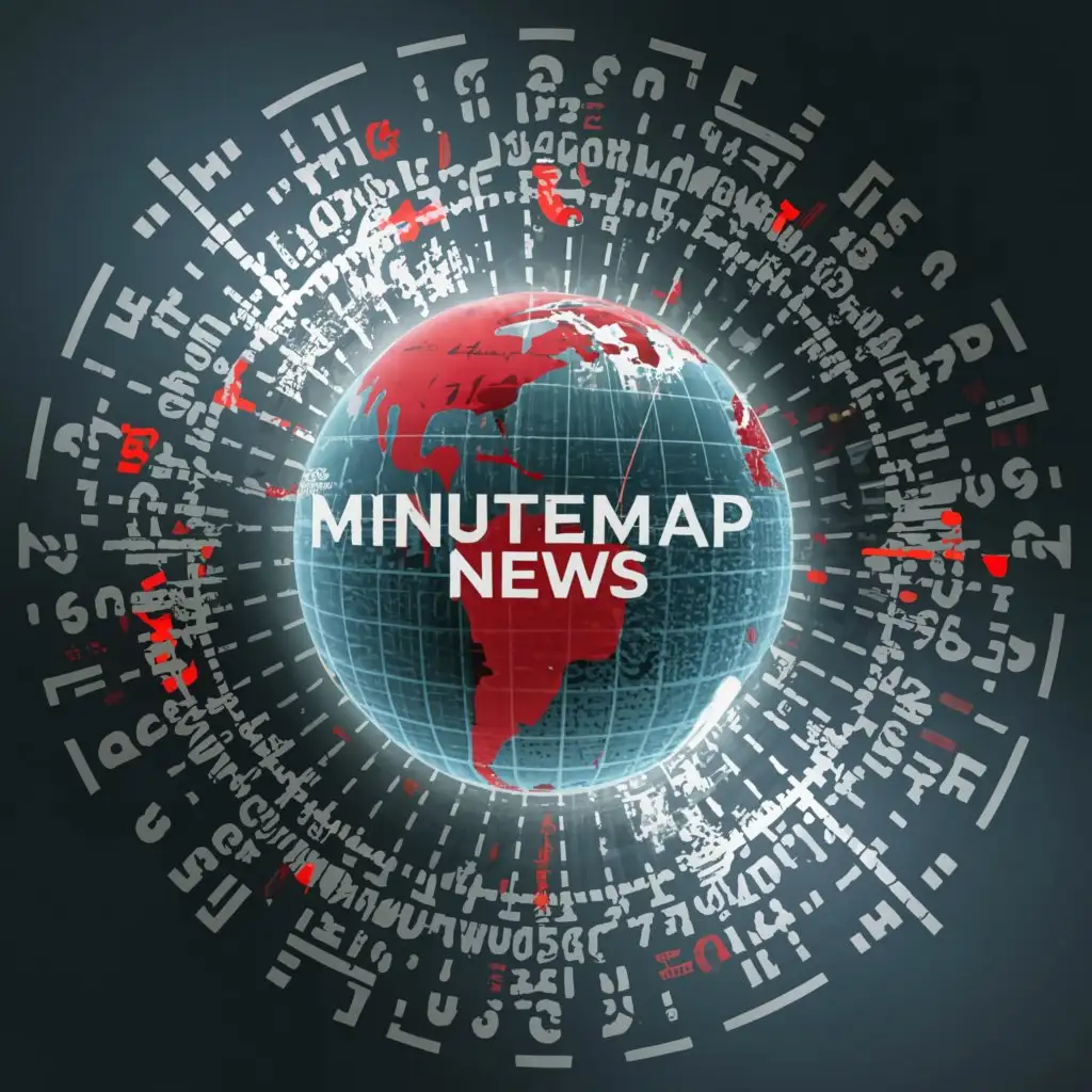 a logo design,with the text 'MinuteMap News', main symbol:A globe with red pins with a countdown on it.,complex,clear background